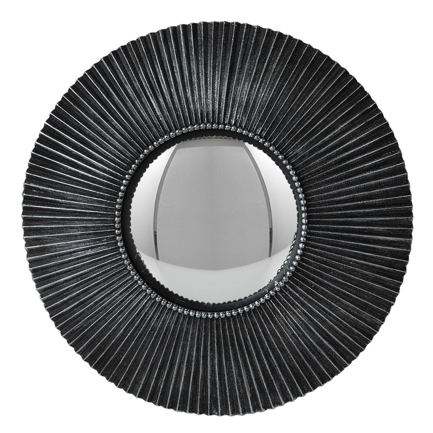 HAES DECO - Bolle ronde Spiegel - Kleur Grijs - Formaat Ø 29x3 cm - Materiaal Polyresin / Glas - Wandspiegel, Spiegel rond, Convex Glas