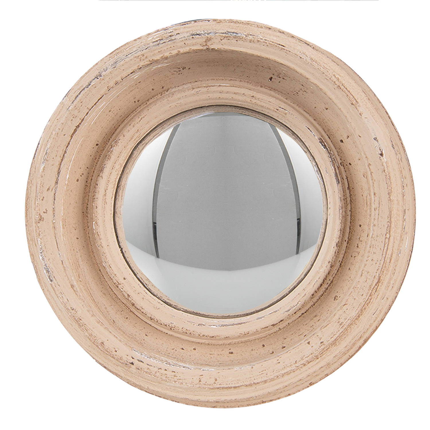HAES DECO - Bolle ronde Spiegel - Kleur Beige - Formaat Ø 16x4 cm - Materiaal Hout / Glas - Wandspiegel, Spiegel rond, Convex Glas