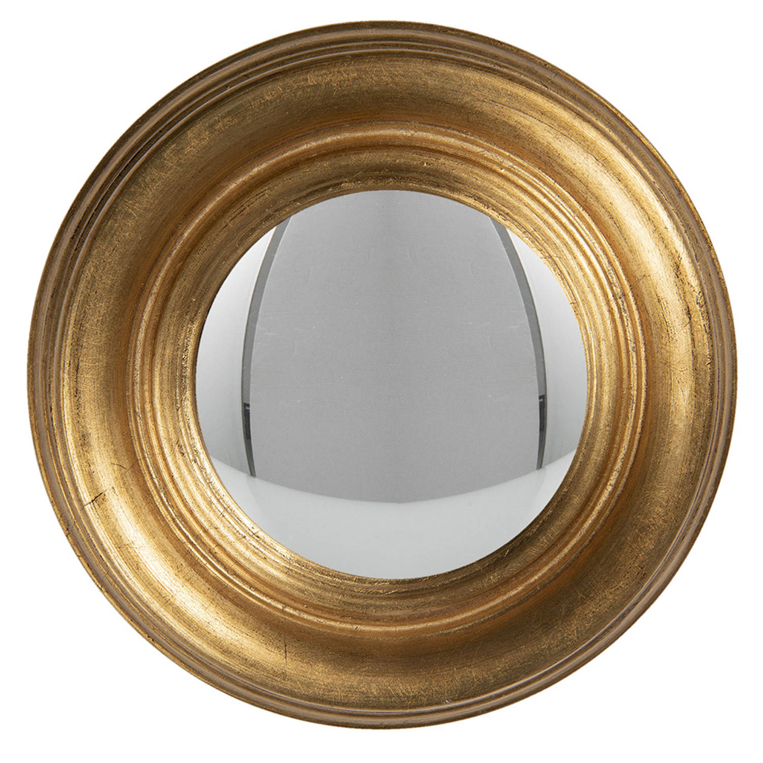 HAES DECO - Bolle ronde Spiegel - Kleur Goudkleurig - Formaat Ø 24x3 cm - Materiaal Hout / Glas - Wandspiegel, Spiegel rond, Convex Glas
