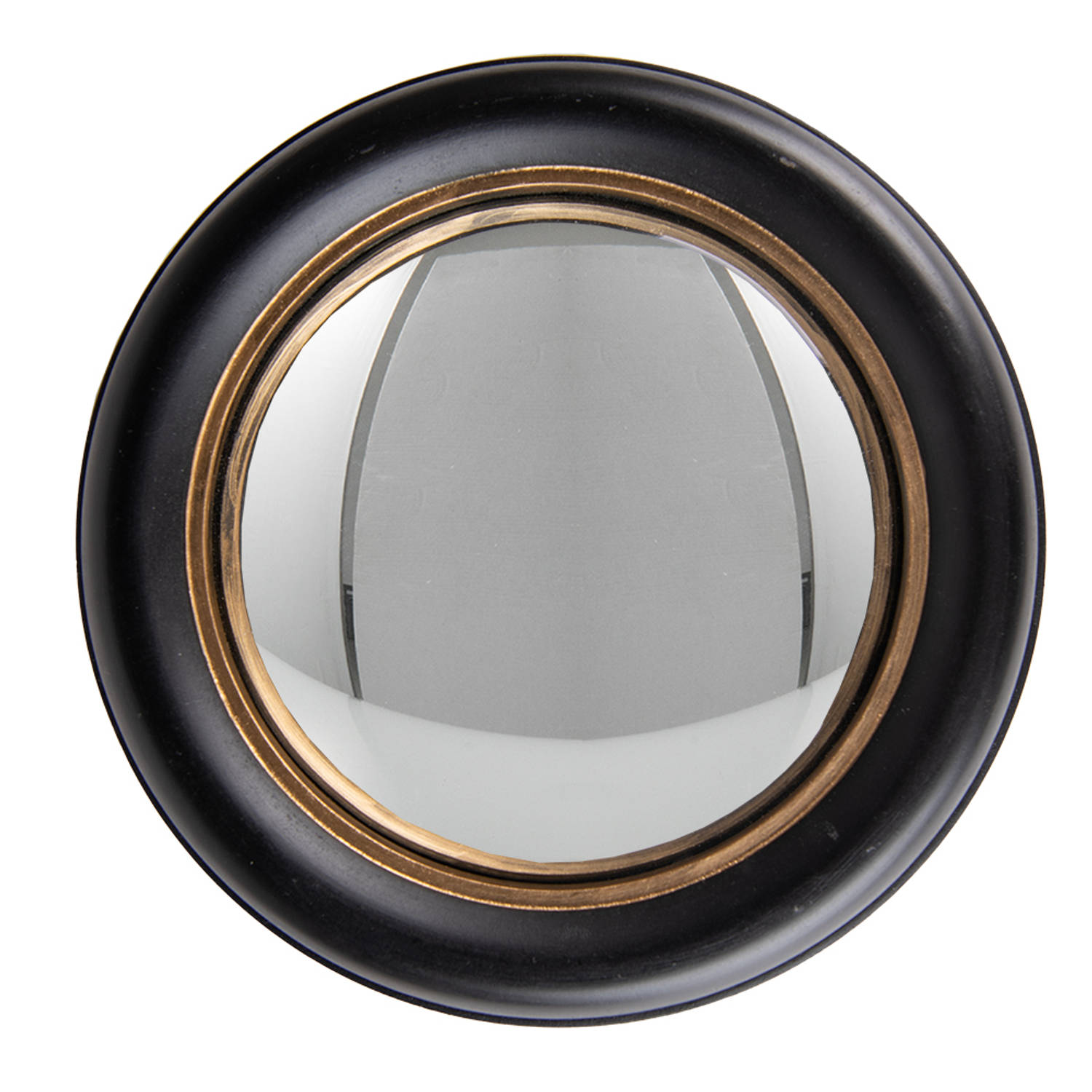 HAES DECO - Bolle ronde Spiegel - Kleur Zwart - Formaat Ø 27x3 cm - Materiaal Hout / Glas - Wandspiegel, Spiegel rond, Convex Glas