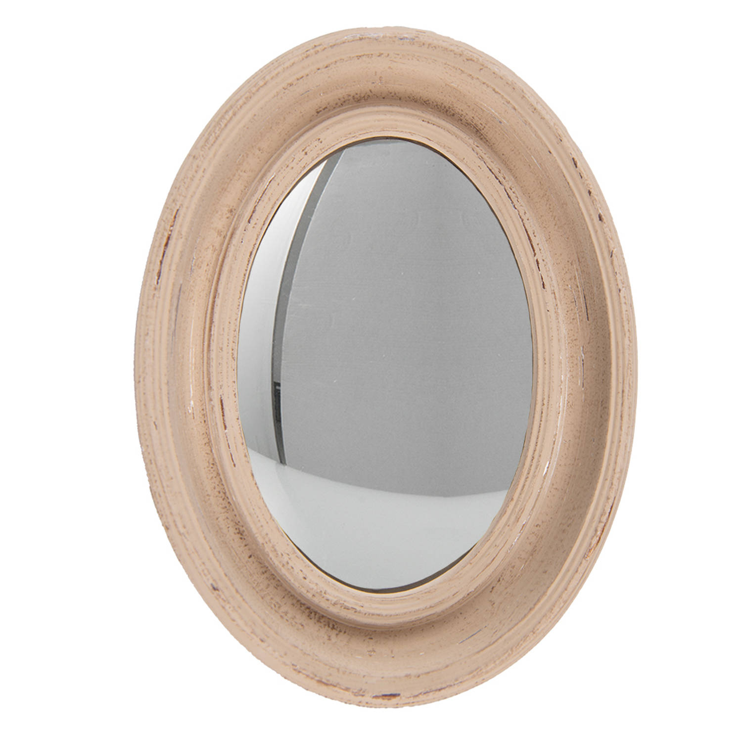 HAES DECO - Ovale Vintage Spiegel - Kleur Beige - Formaat 24x5x32 cm - Materiaal Hout / Glas - Wandspiegel, Spiegel Ovaal