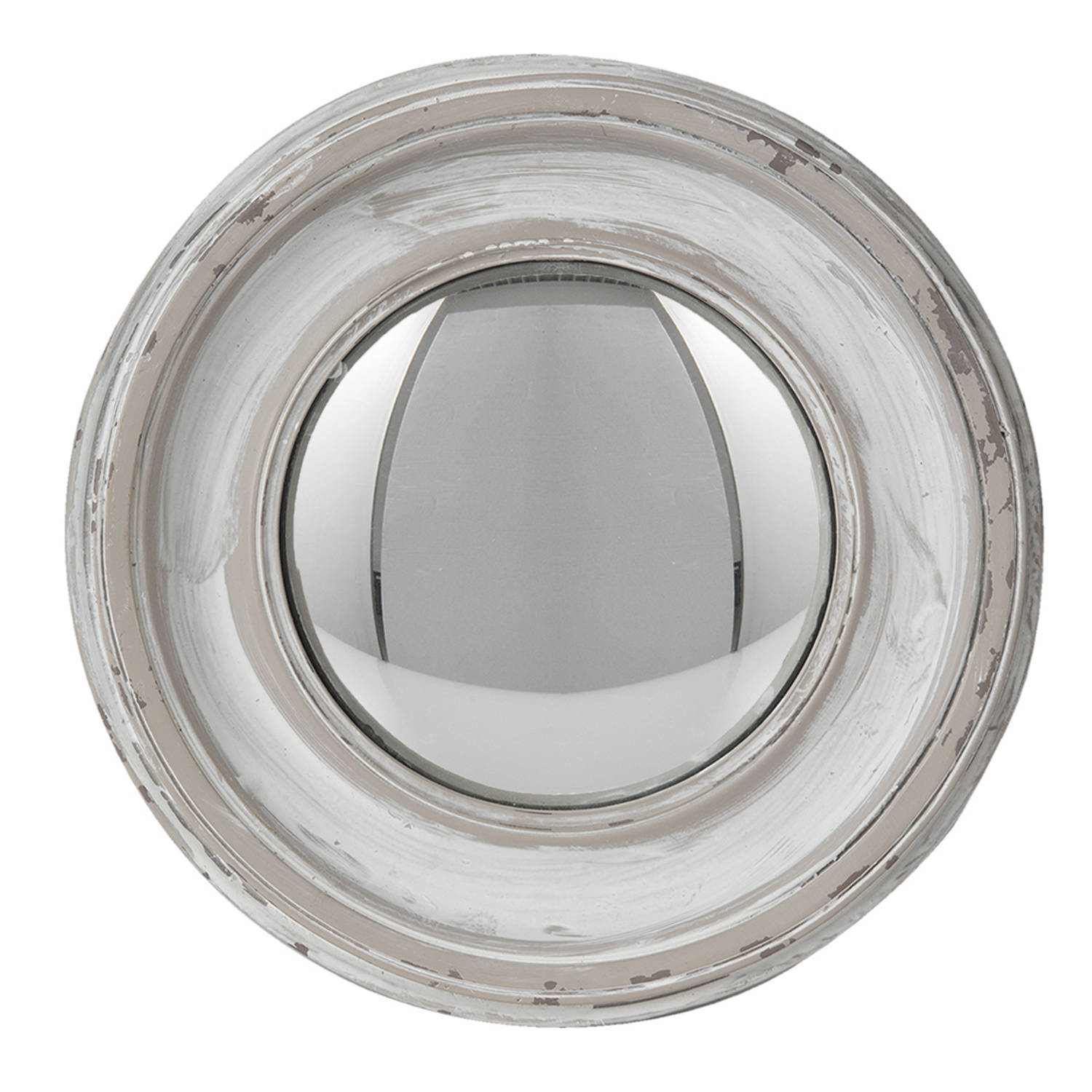 HAES DECO - Bolle ronde Spiegel - Kleur Wit - Formaat Ø 23x3 cm - Materiaal Polyresin / Glas - Wandspiegel, Spiegel rond, Convex Glas