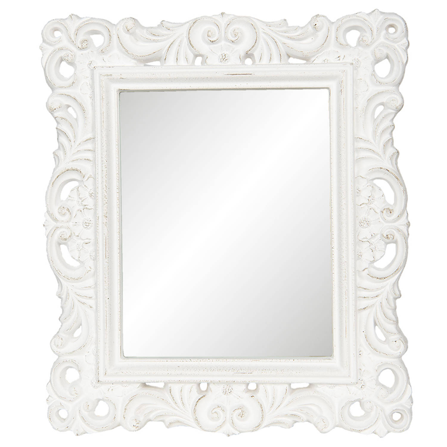 HAES DECO - Rechthoekige Vintage Spiegel - Kleur Wit - Formaat 31x2x36 cm - Materiaal Polyresin / Glas - Wandspiegel, Spiegel Rechthoek