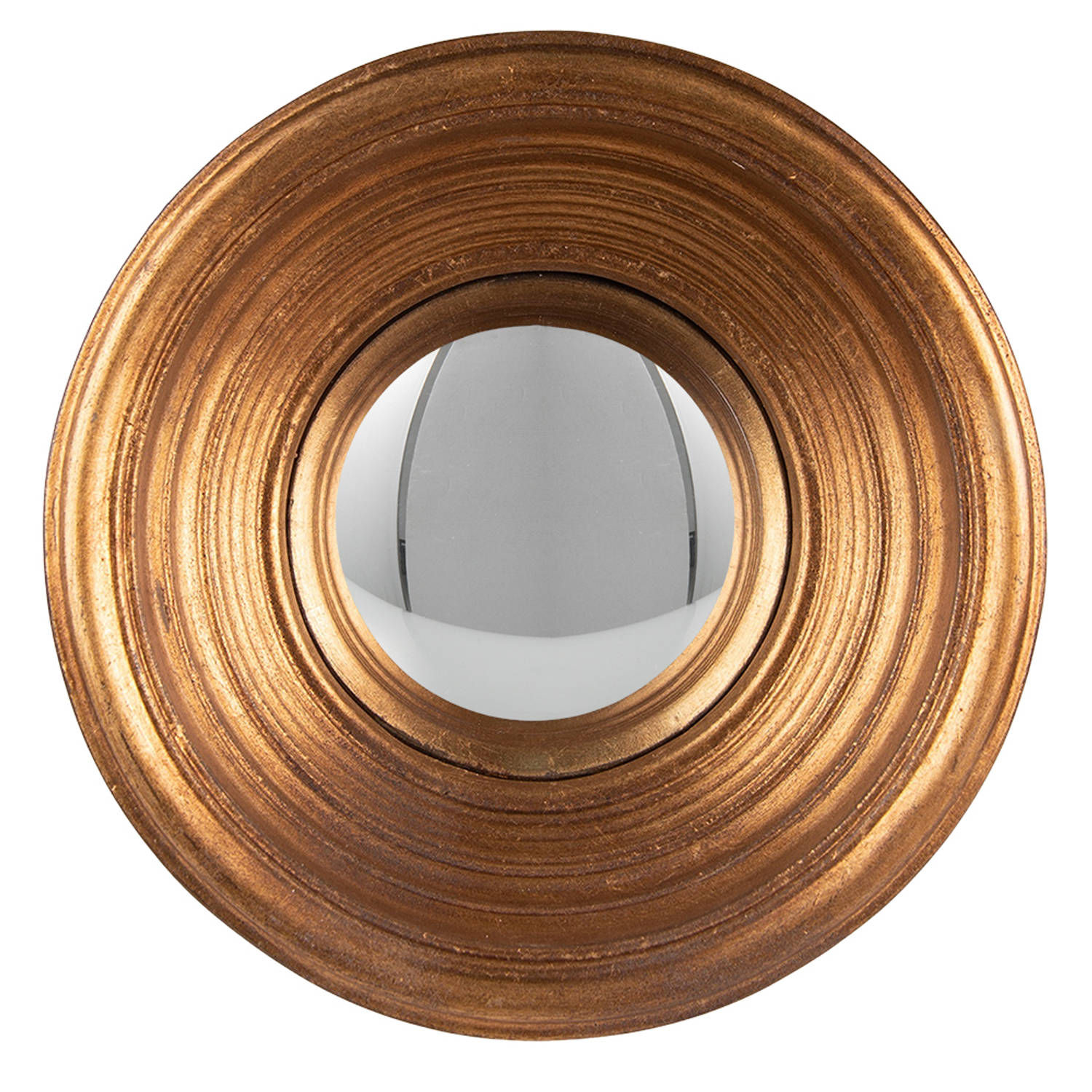 HAES DECO - Bolle ronde Spiegel - Kleur Goudkleurig - Formaat Ø 16x4 cm - Materiaal Polyurethaan ( PU) - Wandspiegel, Spiegel rond, Convex Glas