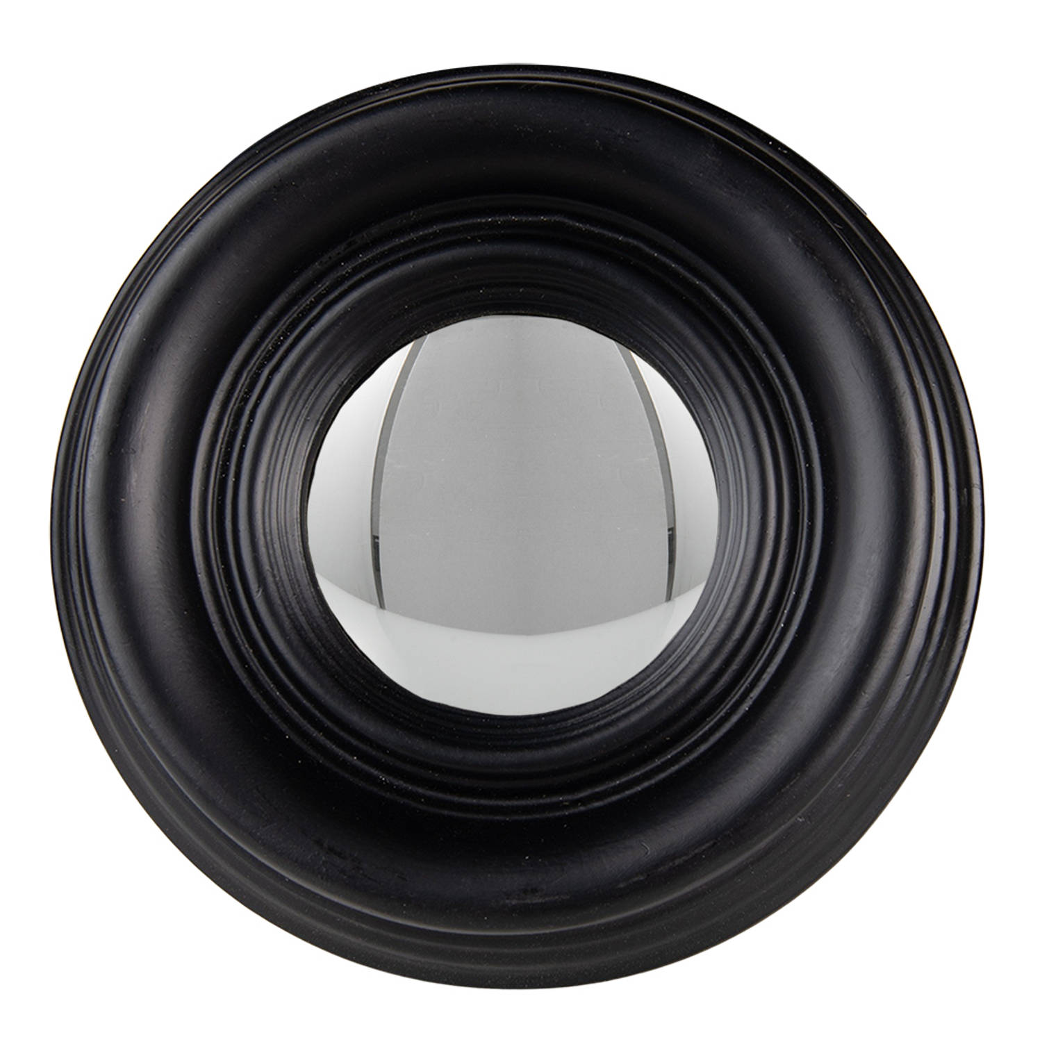 HAES DECO - Bolle ronde Spiegel - Kleur Zwart - Formaat Ø 21x4 cm - Materiaal Hout / Glas - Wandspiegel, Spiegel rond, Convex Glas