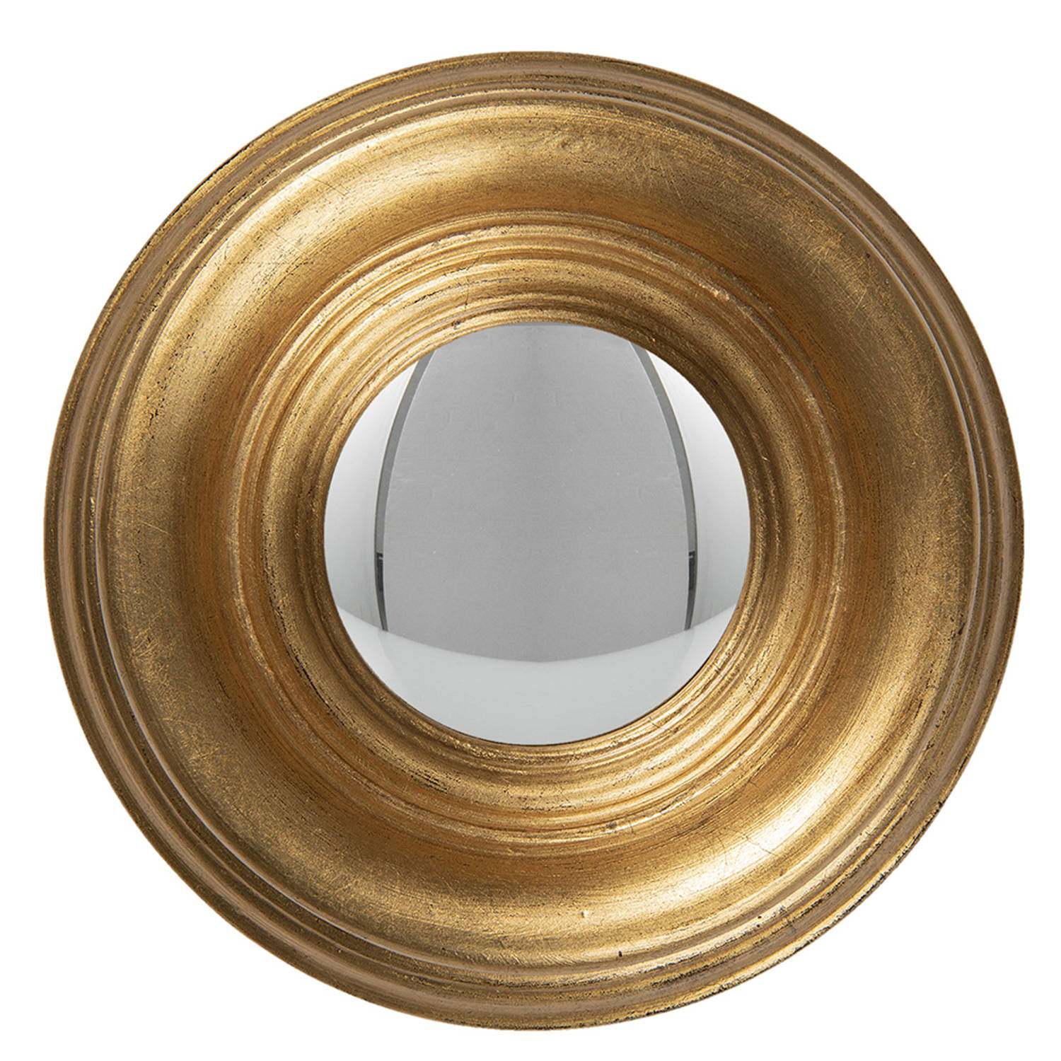 HAES DECO Bolle ronde Spiegel Goudkleurig Ø 21x4 cm Hout-Glas Wandspiegel, Spiegel rond, Convex Glas