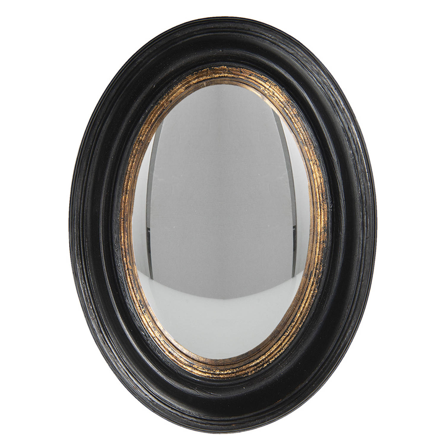 HAES DECO - Ovale Spiegel - Kleur Zwart - Formaat 24x5x32 cm - Materiaal Hout / Glas - Wandspiegel, Spiegel Ovaal
