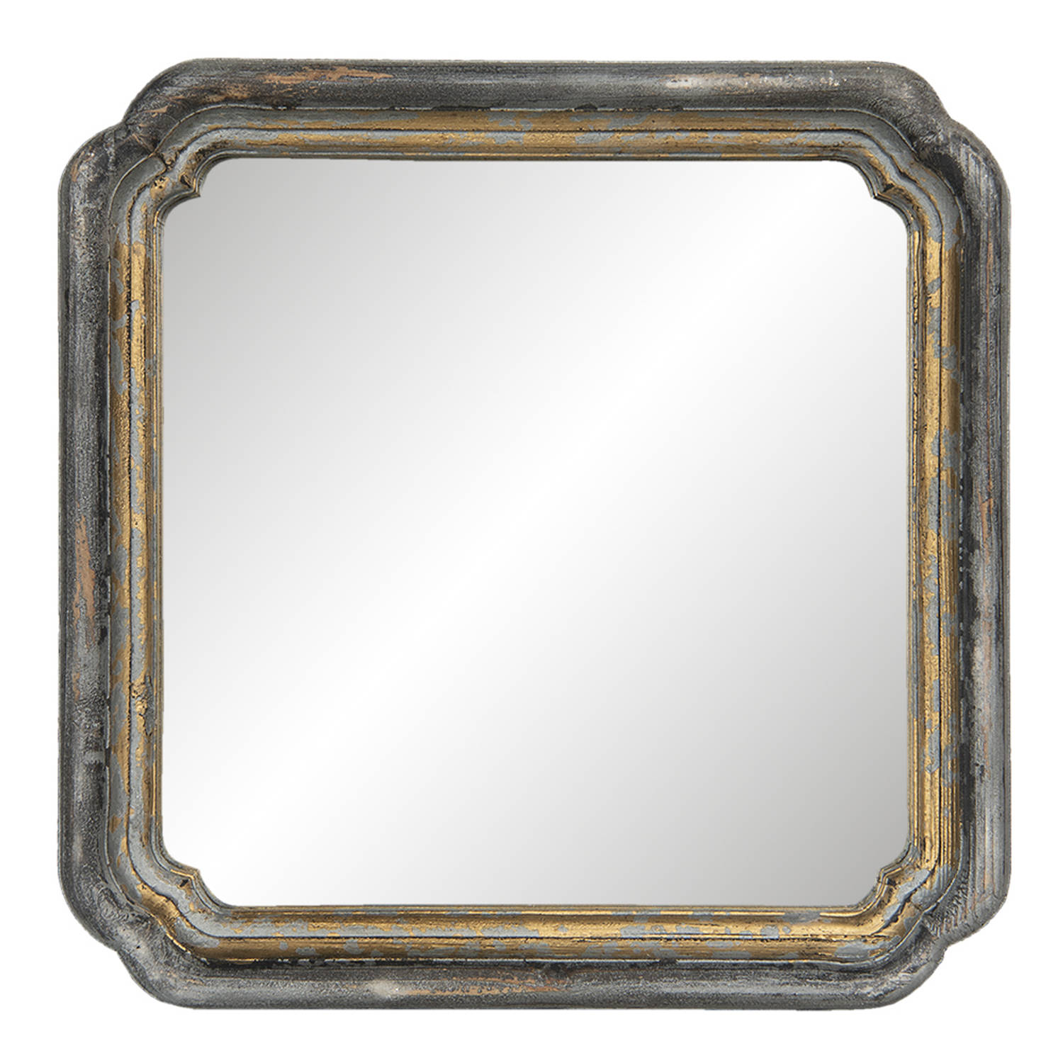 HAES DECO Vierkante Spiegel Goudkleurig 44x6x44 cm Hout-Glas Wandspiegel, Spiegel vierkant