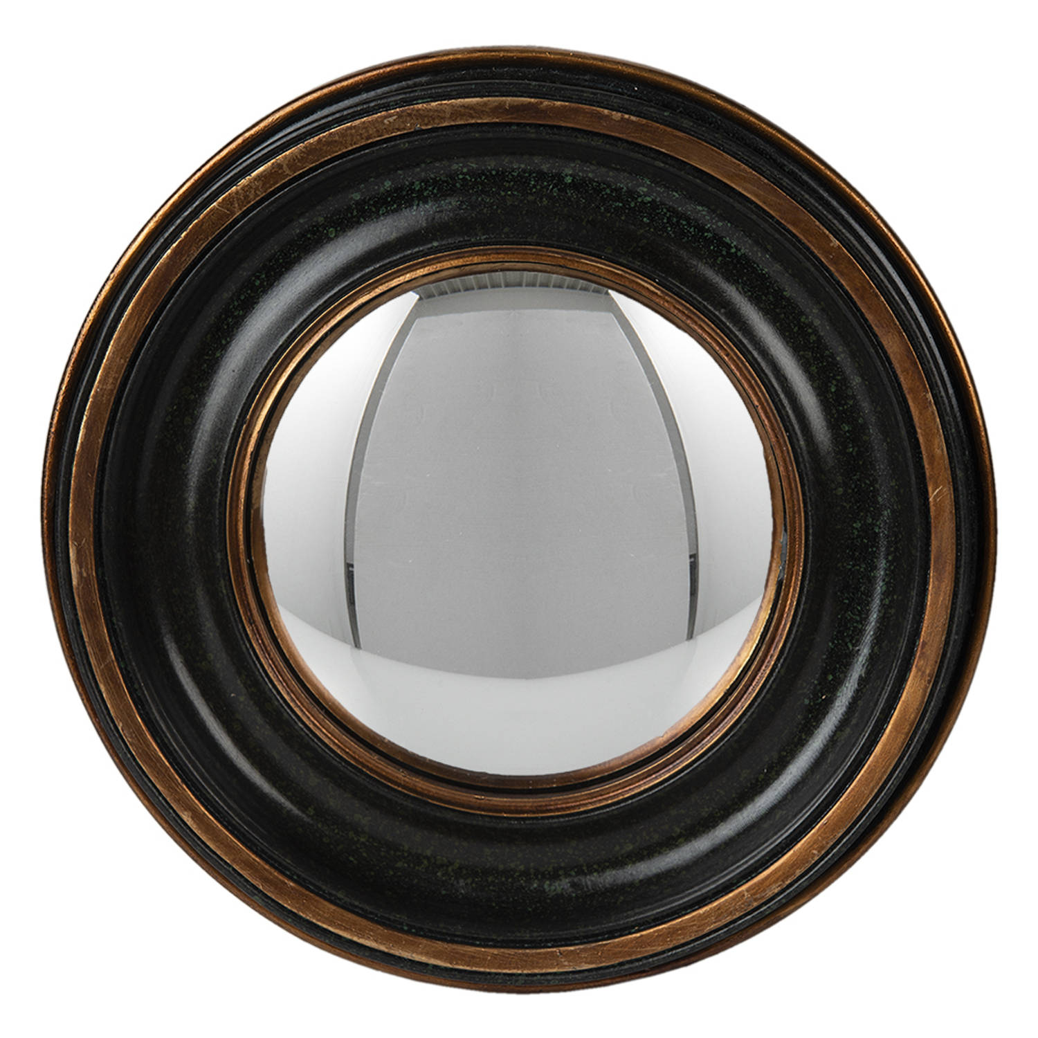 HAES DECO - Bolle ronde Spiegel - Kleur Bruin - Formaat Ø 23x3 cm - Materiaal Polyresin / Glas - Wandspiegel, Spiegel rond, Convex Glas