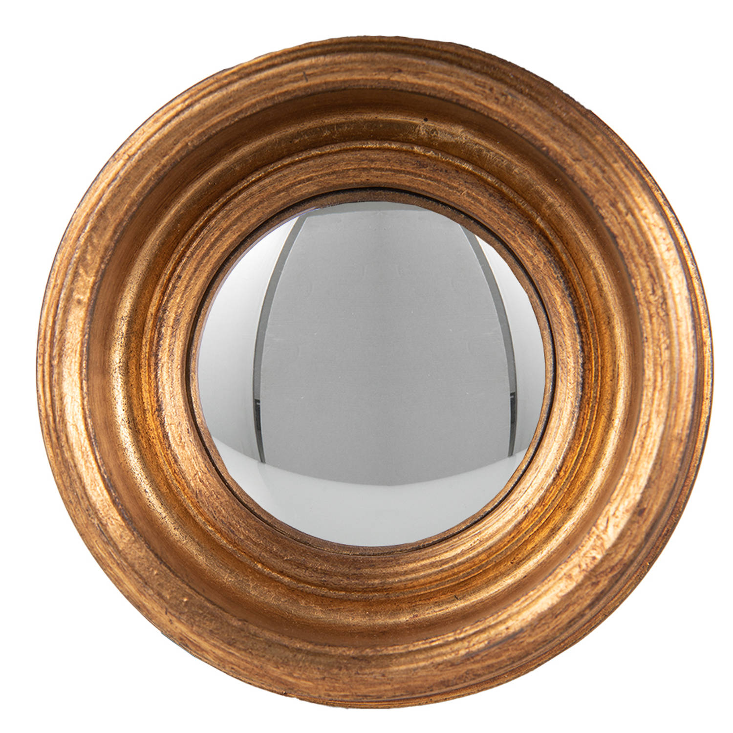 HAES DECO - Bolle ronde Spiegel - Kleur Goudkleurig - Formaat Ø 24x7 cm - Materiaal Kunststof - Wandspiegel, Spiegel rond, Convex Glas