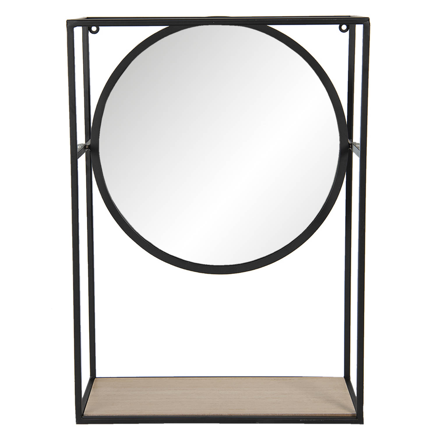 HAES DECO - Ronde Spiegel - Kleur Zwart - Formaat 36x15x50 cm - Materiaal Metaal / Glas / Hout - Wandspiegel, Spiegel rond