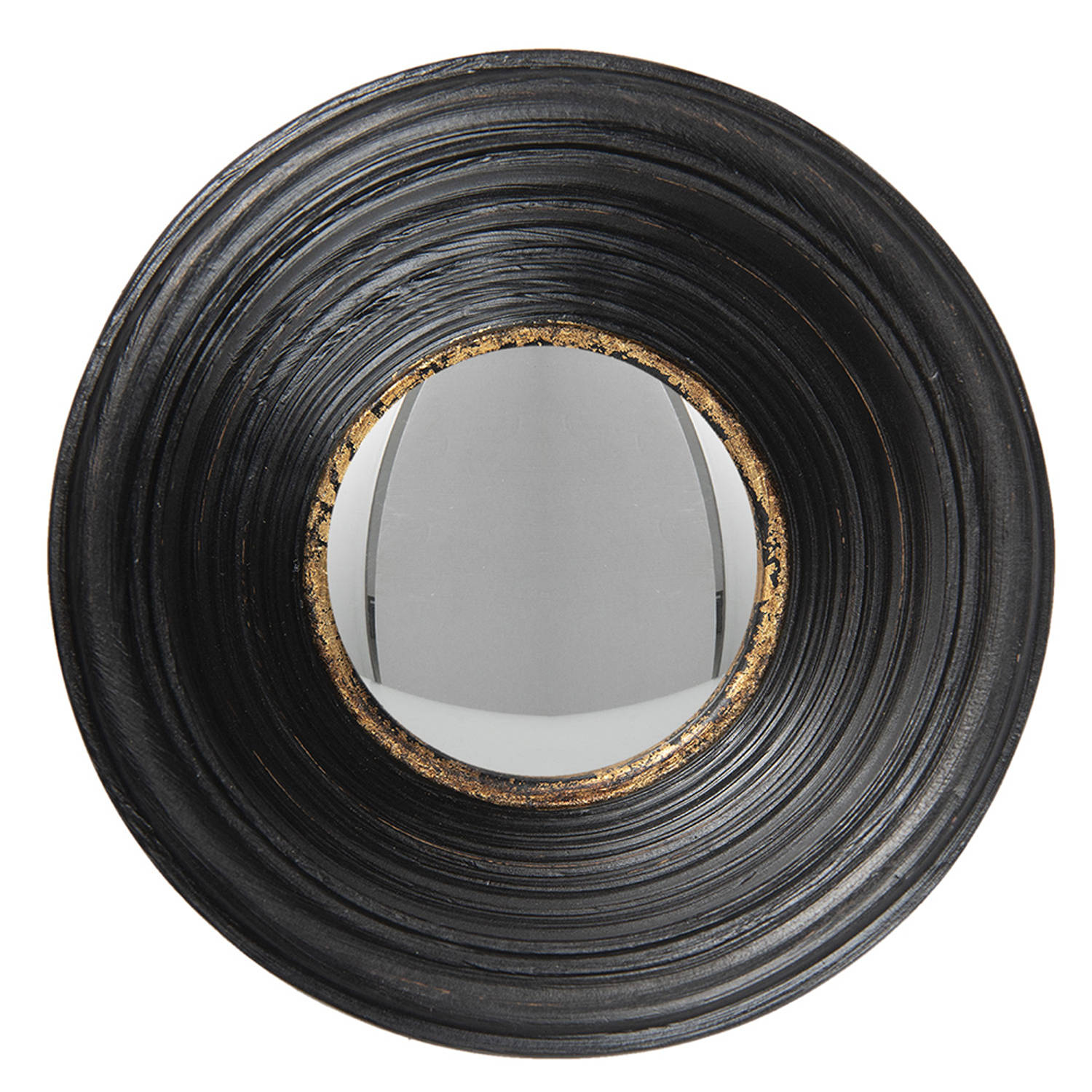 HAES DECO - Bolle ronde Spiegel - Kleur Zwart - Formaat Ø 19x7 cm - Materiaal Polyurethaan ( PU) - Wandspiegel, Spiegel rond, Convex Glas