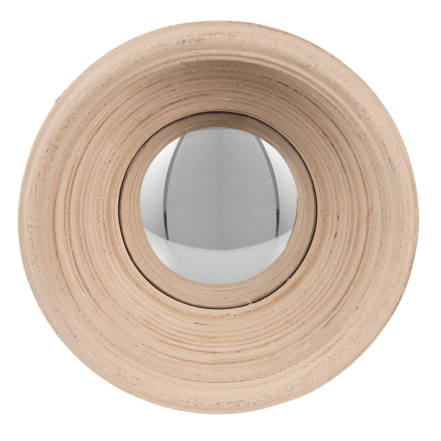 HAES DECO - Bolle ronde Spiegel - Kleur Beige - Formaat Ø 24x7 cm - Materiaal Polyurethaan ( PU) - Wandspiegel, Spiegel rond, Convex Glas