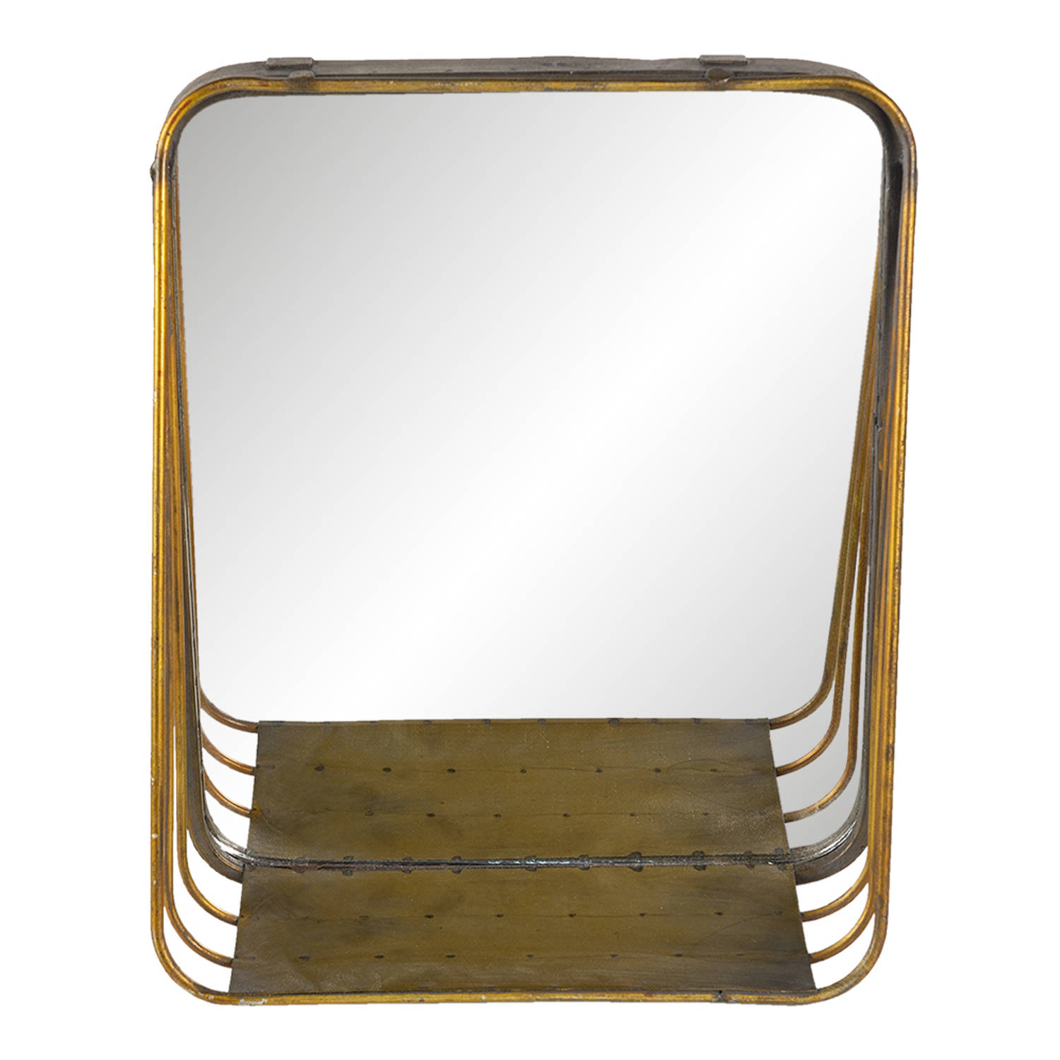 HAES DECO - Rechthoekige Spiegel met schapje - Kleur Koperkleurig - Formaat 26x11x32 cm - Materiaal Metaal / Glas - Wandspiegel, Spiegel Rechthoek