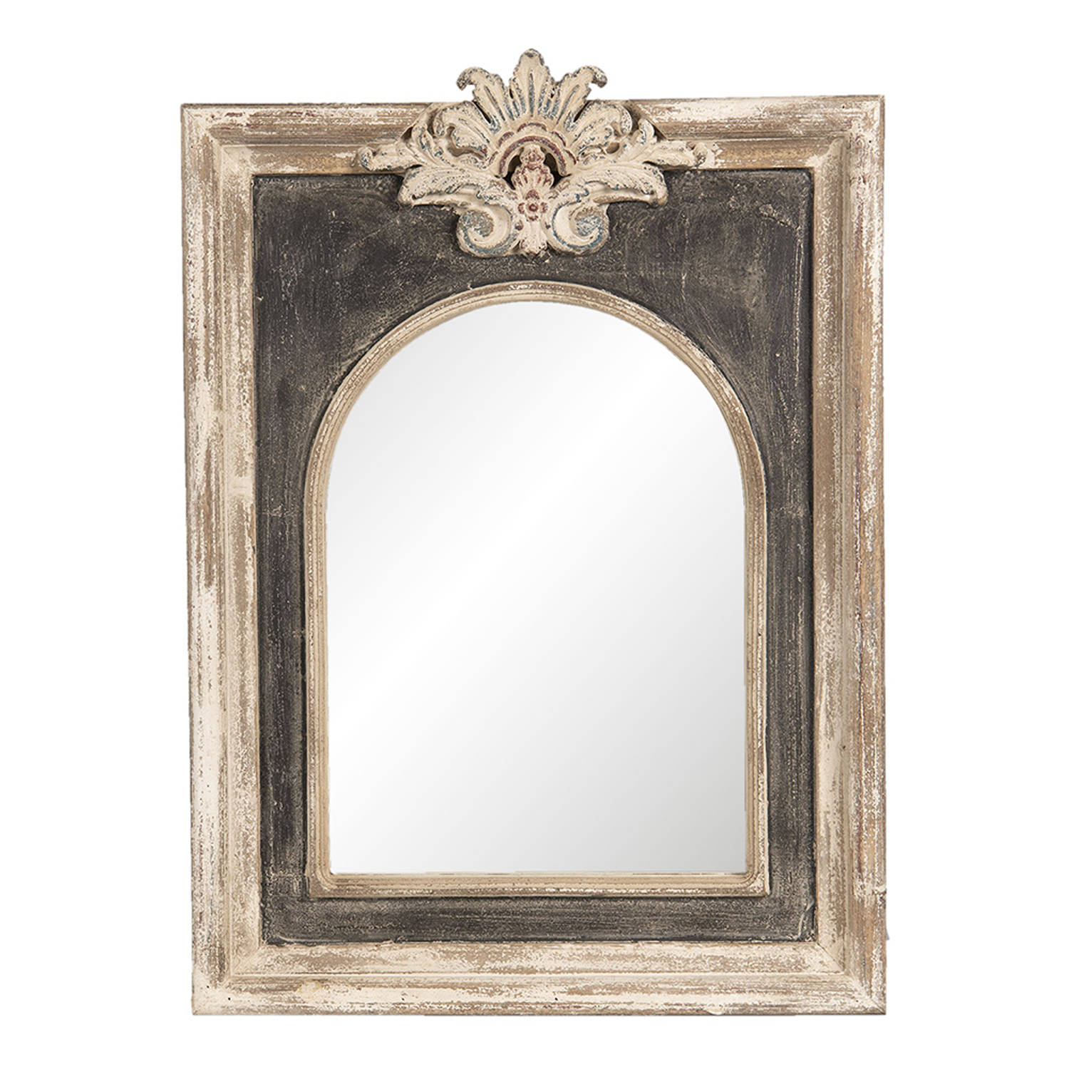 HAES DECO - Rechthoekige Spiegel met Ornament - Kleur Bruin - Formaat 46x5x63 cm - Materiaal Hout / Polyresin - Wandspiegel, Spiegel Rechthoek