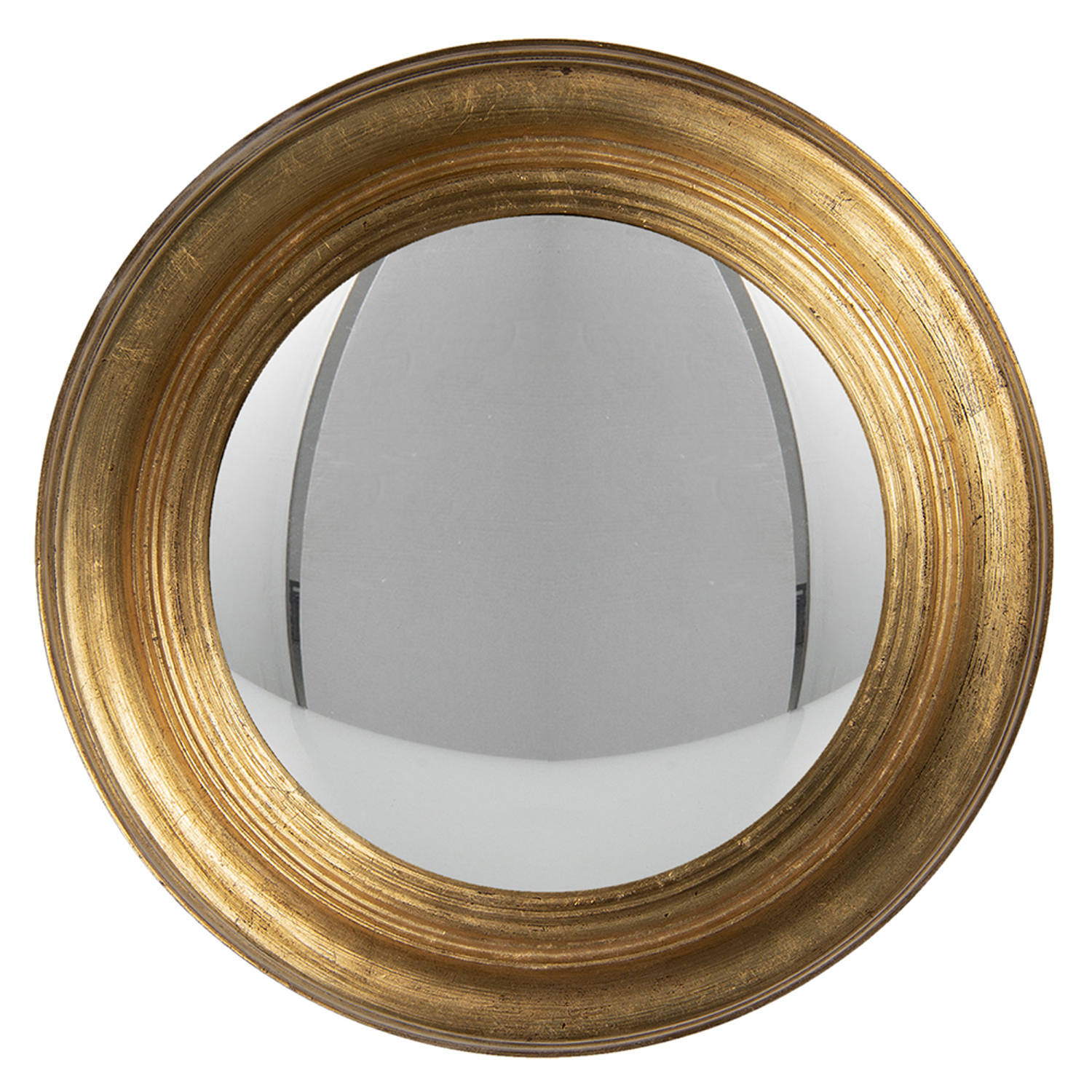 HAES DECO Bolle ronde Spiegel Goudkleurig Ø 34x4 cm Hout-Glas Wandspiegel, Spiegel rond, Convex Glas