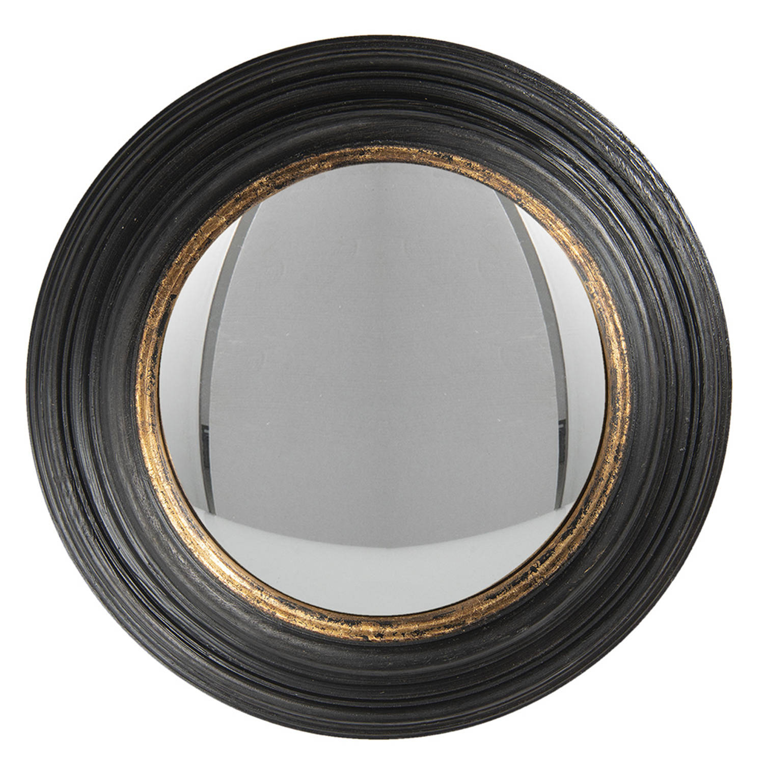 HAES DECO - Bolle ronde Spiegel - Kleur Zwart - Formaat Ø 38x4 cm - Materiaal Polyurethaan ( PU) - Wandspiegel, Spiegel rond, Convex Glas