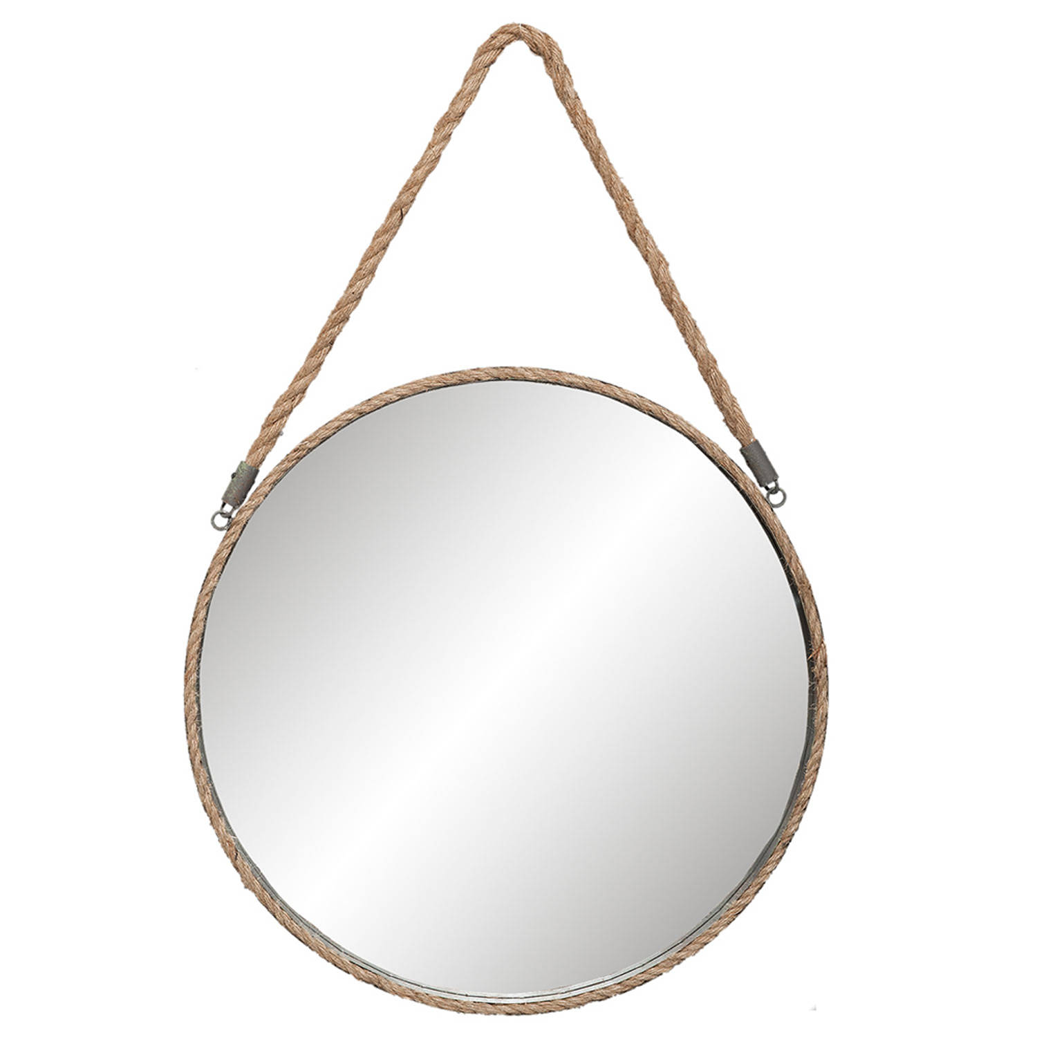 HAES DECO Grote ronde Spiegel aan Touw Bruin Ø 47x3 cm Metaal Wandspiegel, Spiegel rond