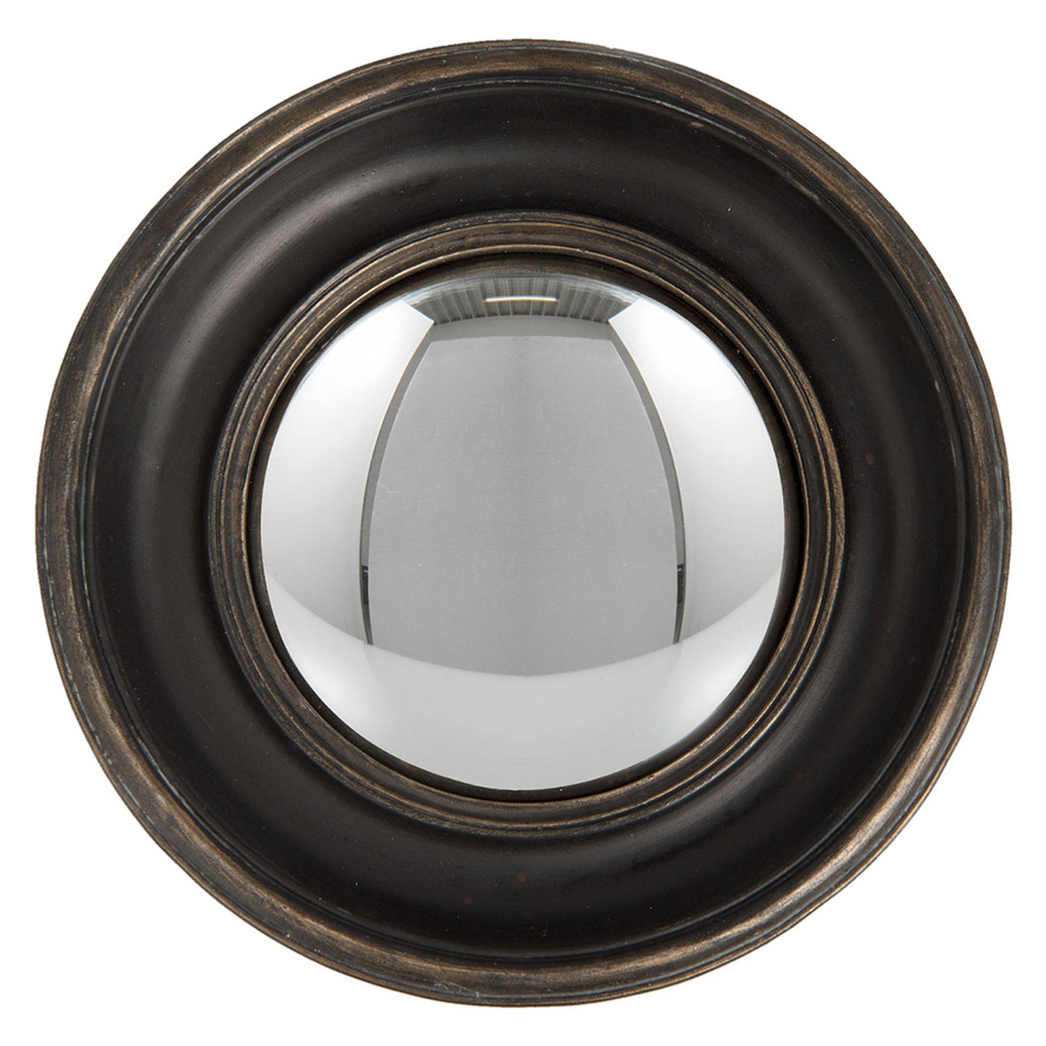 HAES DECO - Bolle ronde Spiegel - Kleur Zwart - Formaat Ø 23x3 cm - Materiaal Polyresin - Wandspiegel, Spiegel rond, Convex Glas