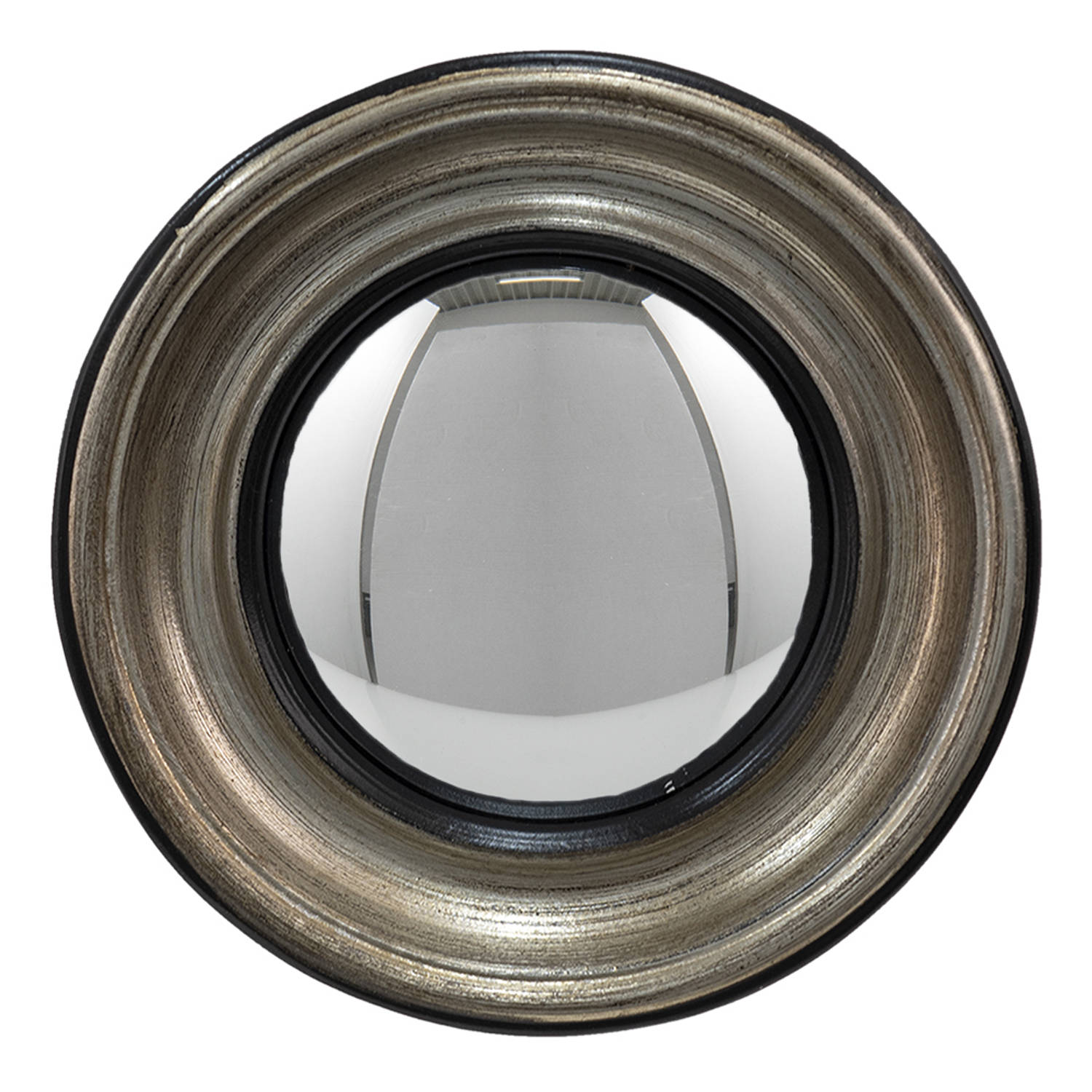 HAES DECO - Bolle ronde Spiegel - Kleur Zilverkleurig - Formaat Ø 23x4 cm - Materiaal Kunststof / Glas - Wandspiegel, Spiegel rond, Convex Glas