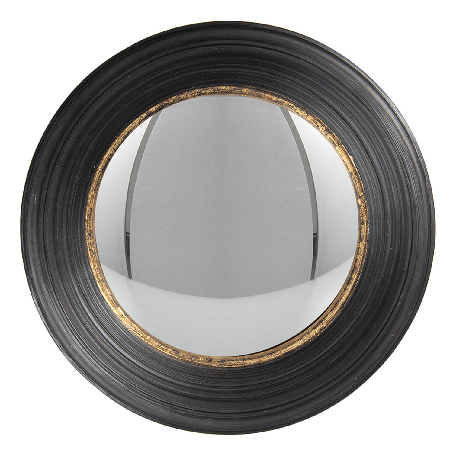HAES DECO Bolle ronde Spiegel Zwart Ø 34x6 cm Polyurethaan ( PU) Wandspiegel, Spiegel rond, Convex G
