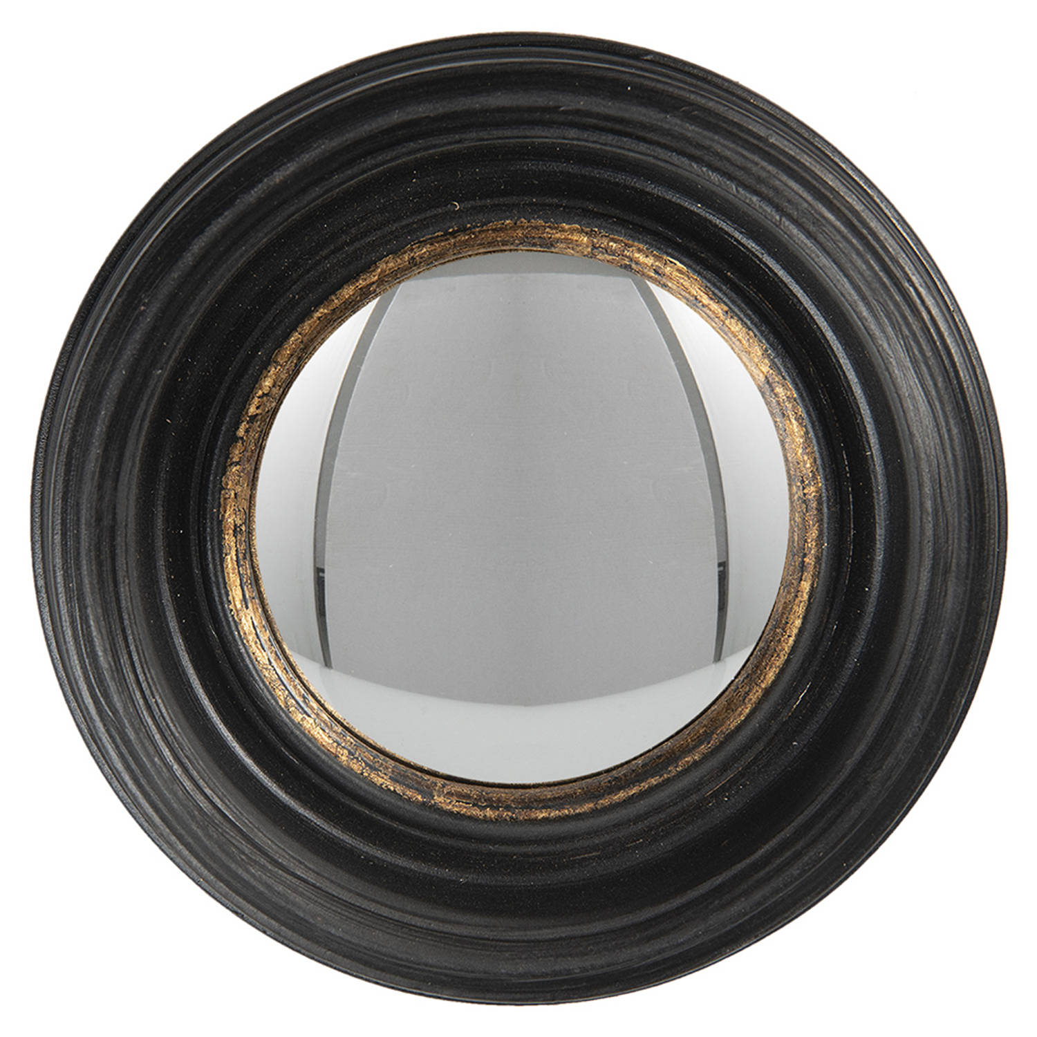 HAES DECO - Bolle ronde Spiegel - Kleur Zwart - Formaat Ø 16x4 cm - Materiaal Polyurethaan ( PU) - Wandspiegel, Spiegel rond, Convex Glas