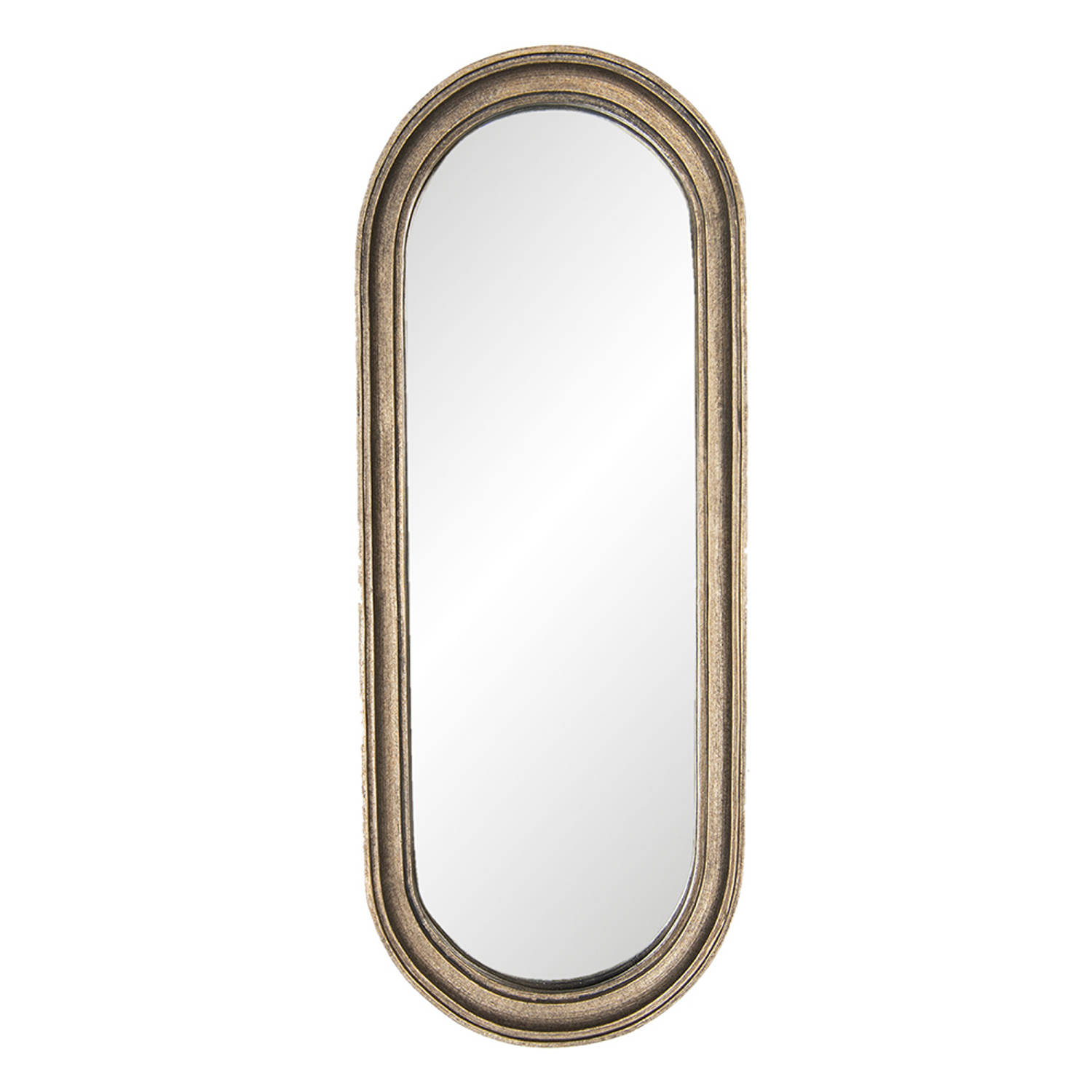 HAES DECO - Ovale Spiegel - Kleur Bruin - Formaat 15x2x41 cm - Materiaal Polyresin / Glas - Wandspiegel, Spiegel Ovaal
