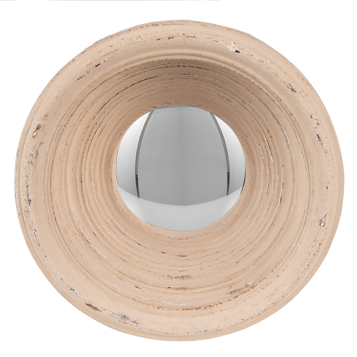 HAES DECO - Bolle ronde Spiegel - Kleur Beige - Formaat Ø 19x7 cm - Materiaal Polyurethaan ( PU) - Wandspiegel, Spiegel rond, Convex Glas