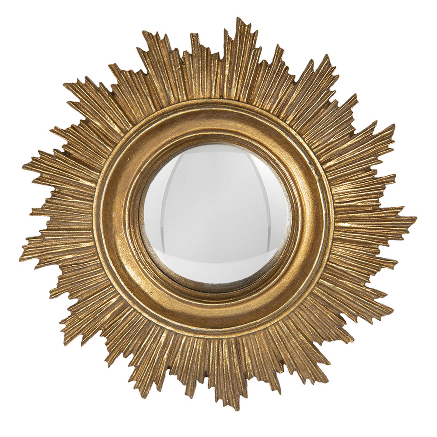 HAES DECO - Ronde Spiegel met versierde rand - Kleur Goudkleurig - Formaat Ø 18x2 cm - Materiaal Polyresin / Glas - Wandspiegel, Spiegel rond