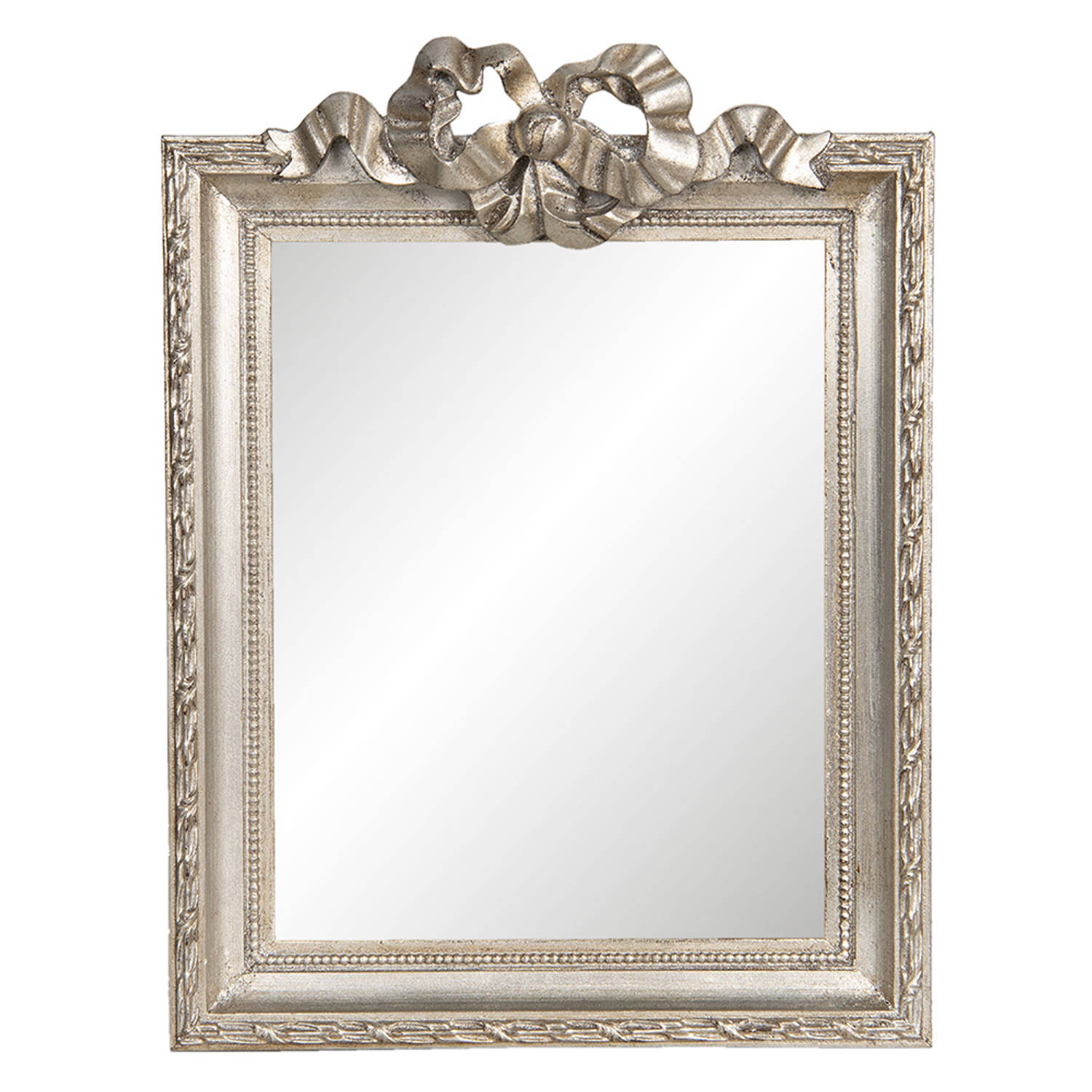 HAES DECO Rechthoekige Spiegel met Strik Zilverkleurig 25x2x34 cm Hout Wandspiegel, Spiegel Rechthoe