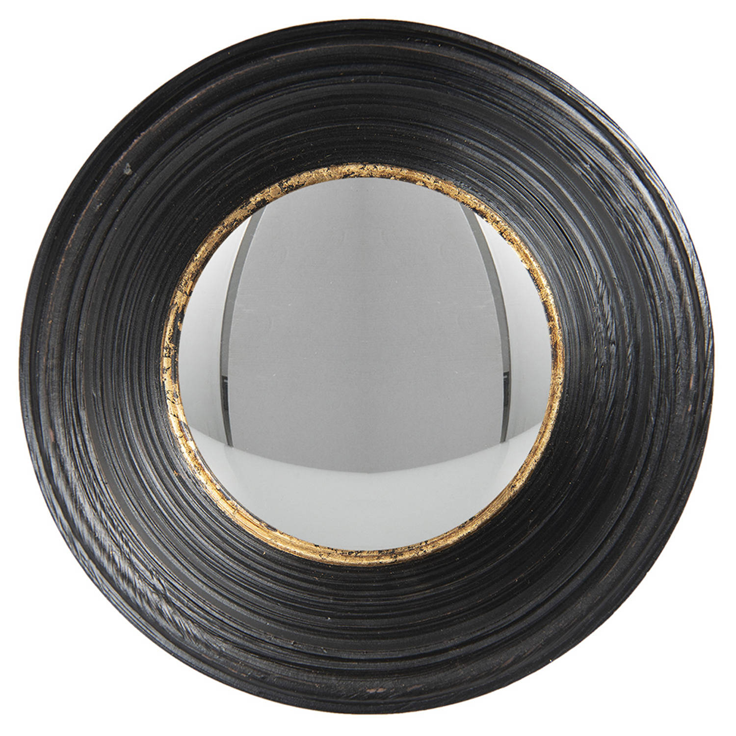 HAES DECO - Bolle ronde Spiegel - Kleur Zwart - Formaat Ø 24x7 cm - Materiaal Kunststof - Wandspiegel, Spiegel rond, Convex Glas
