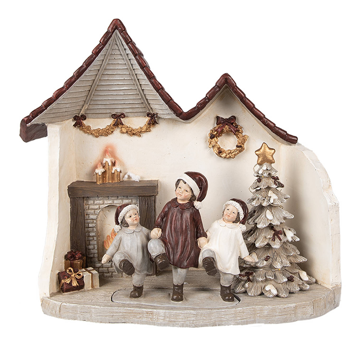 Clayre & Eef Kerstdecoratie met LED-verlichting Huis 24x10x22 cm Grijs Polyresin