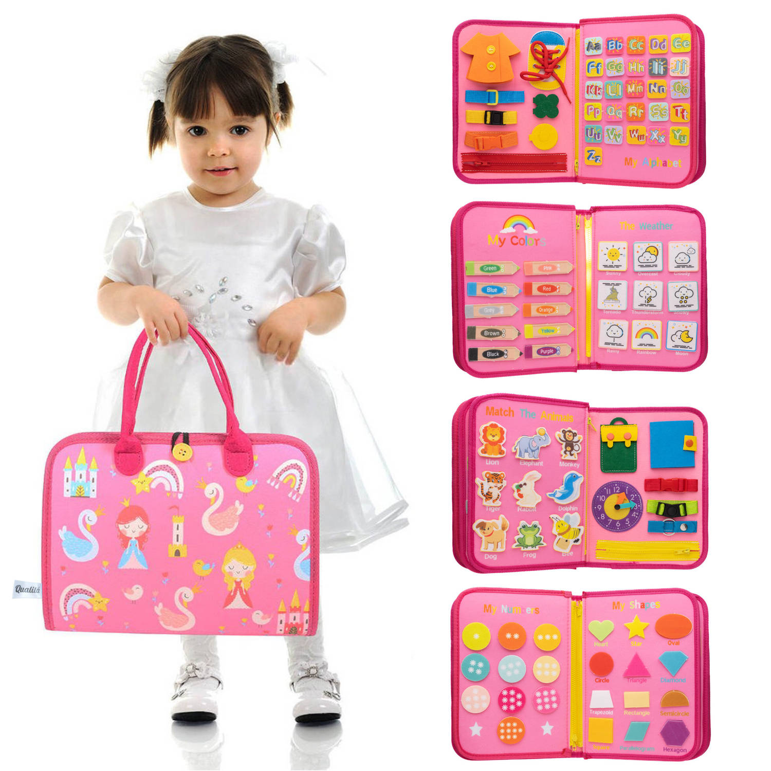 Montiplay® Montessori Speelgoed Roze Sensorisch Speelgoed Activiteitenbord Busy Board Educatief spee