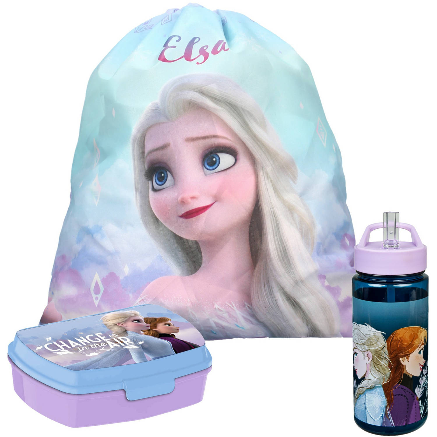 Disney Frozen lunchbox set voor kinderen 3-delig blauw-lila incl. gymtas-schooltas Lunchboxen