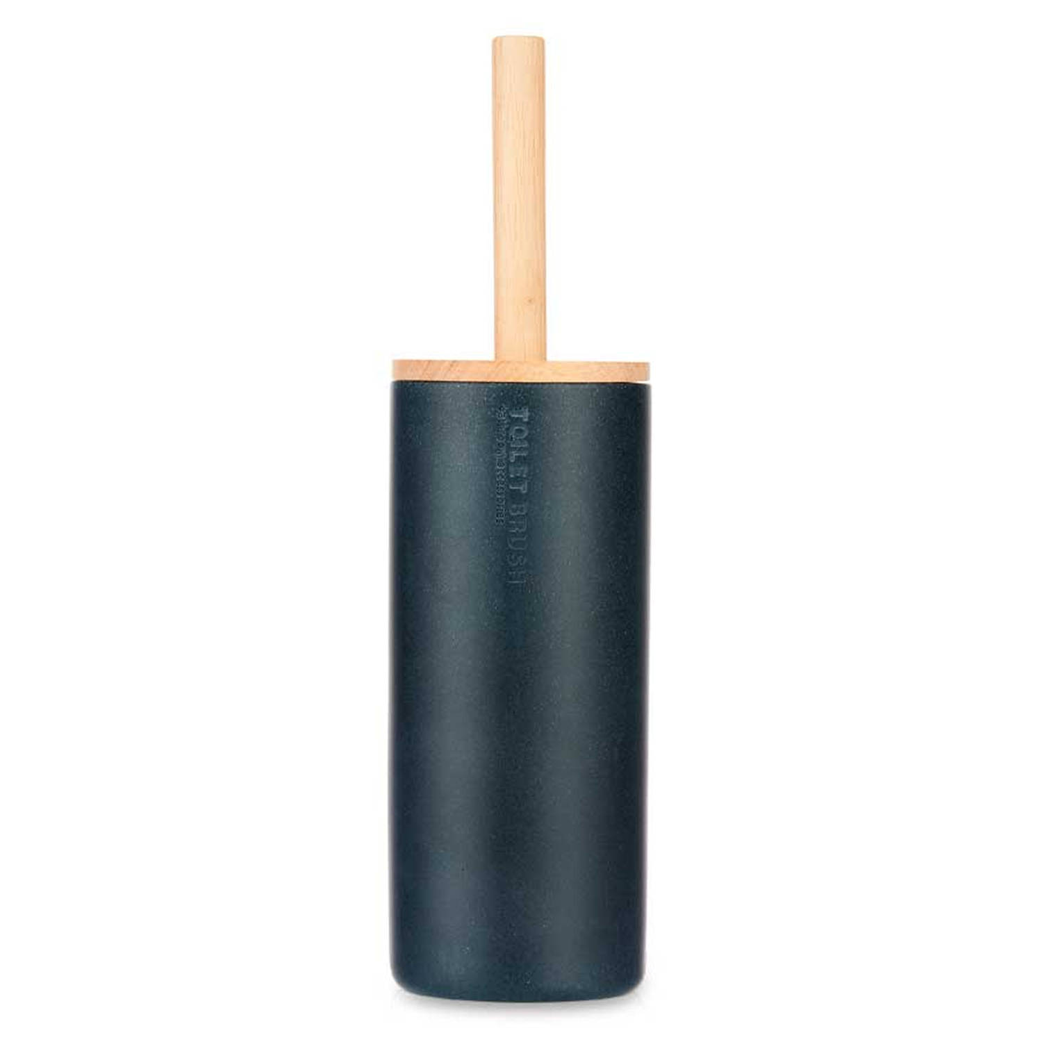 Berilo Malaga Toiletborstel in houder/wc-borstel - polyresin/rvs met bamboe - zwart - 38 cm