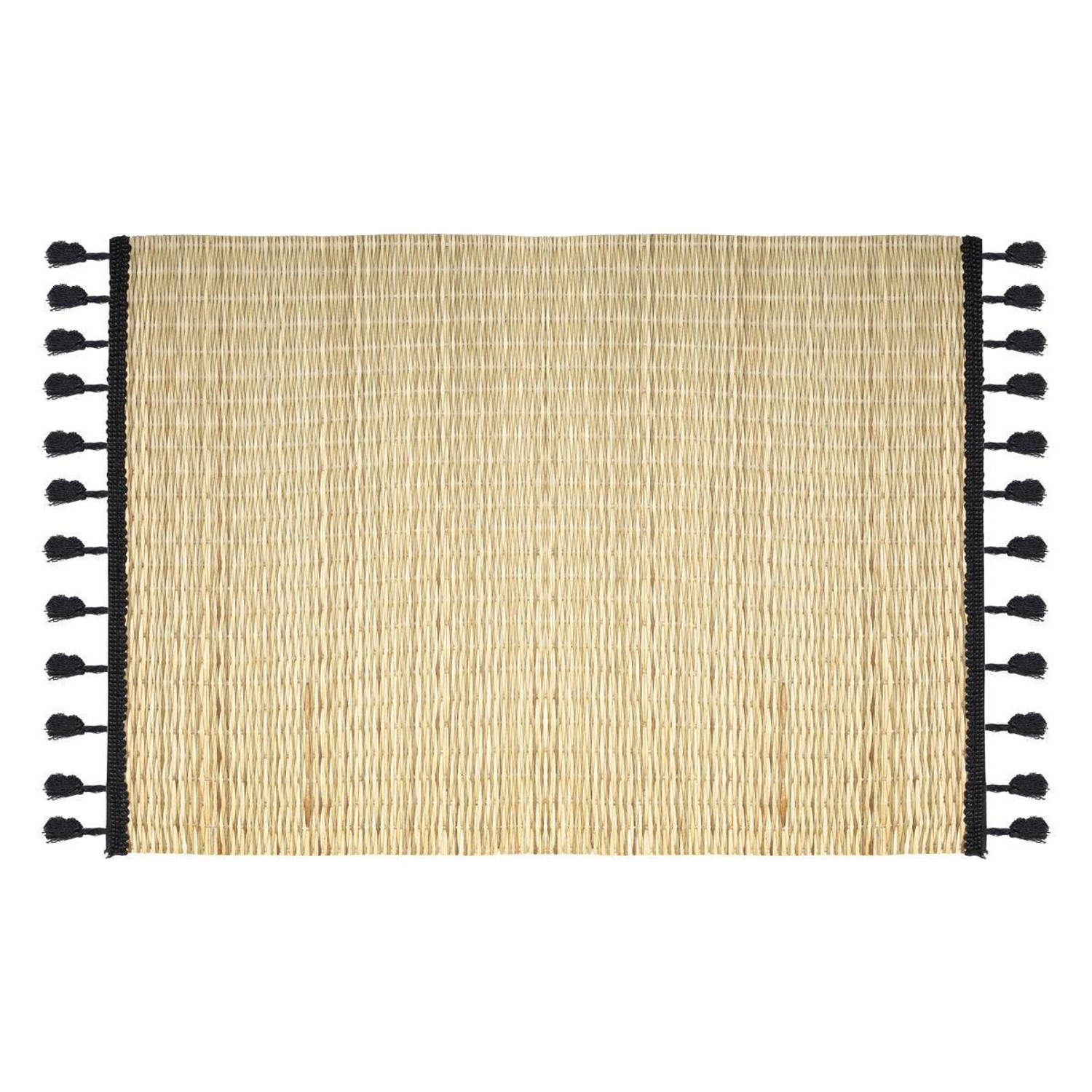 Rechthoekige placemat met franjes zwart bamboe 45 x 30 - Placemats