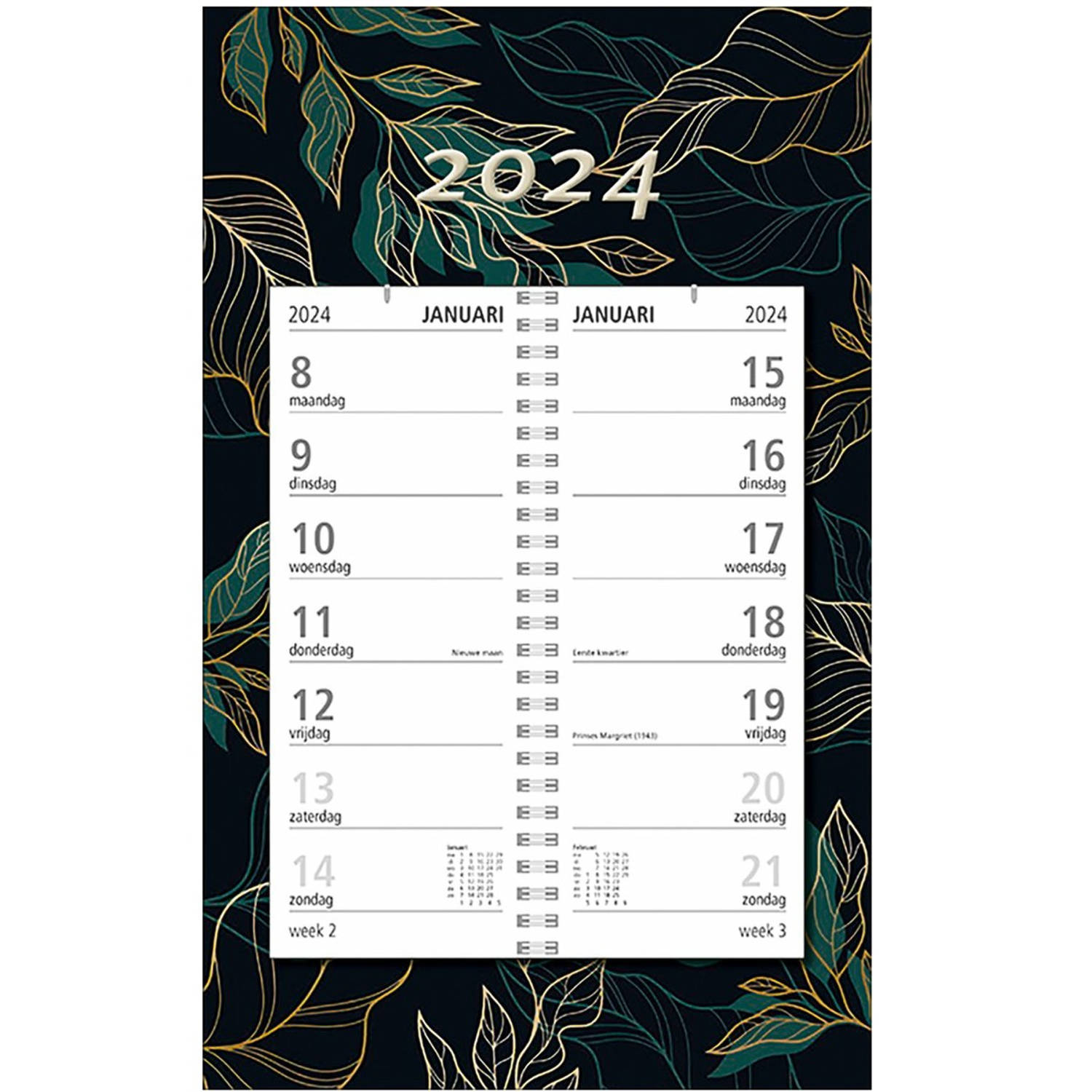 MGPcards - Omlegweekkalender 2024 - Week begint op Maandag - Bladeren - Groen