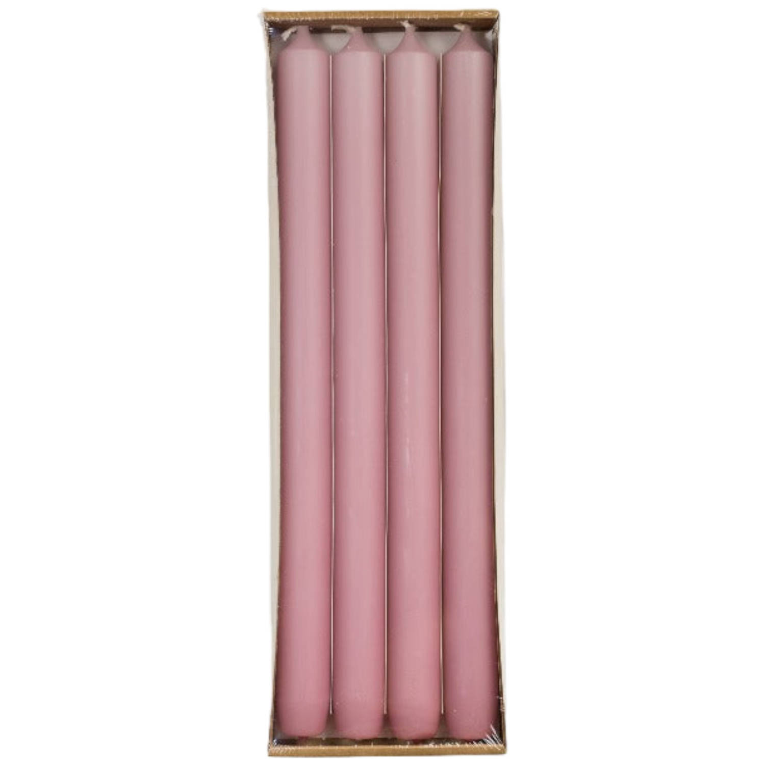 Rustik Lys - Lange dinerkaarsen 'Mat' - Pink, Ø 2.1 x 29cm, set van 4