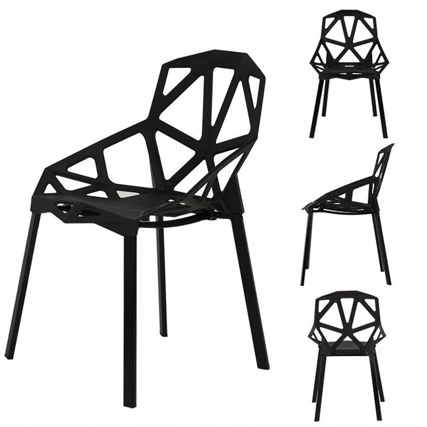 Modern Home set van 4 design geometrische kuipstoelen Eetkamer stoelen Zwart