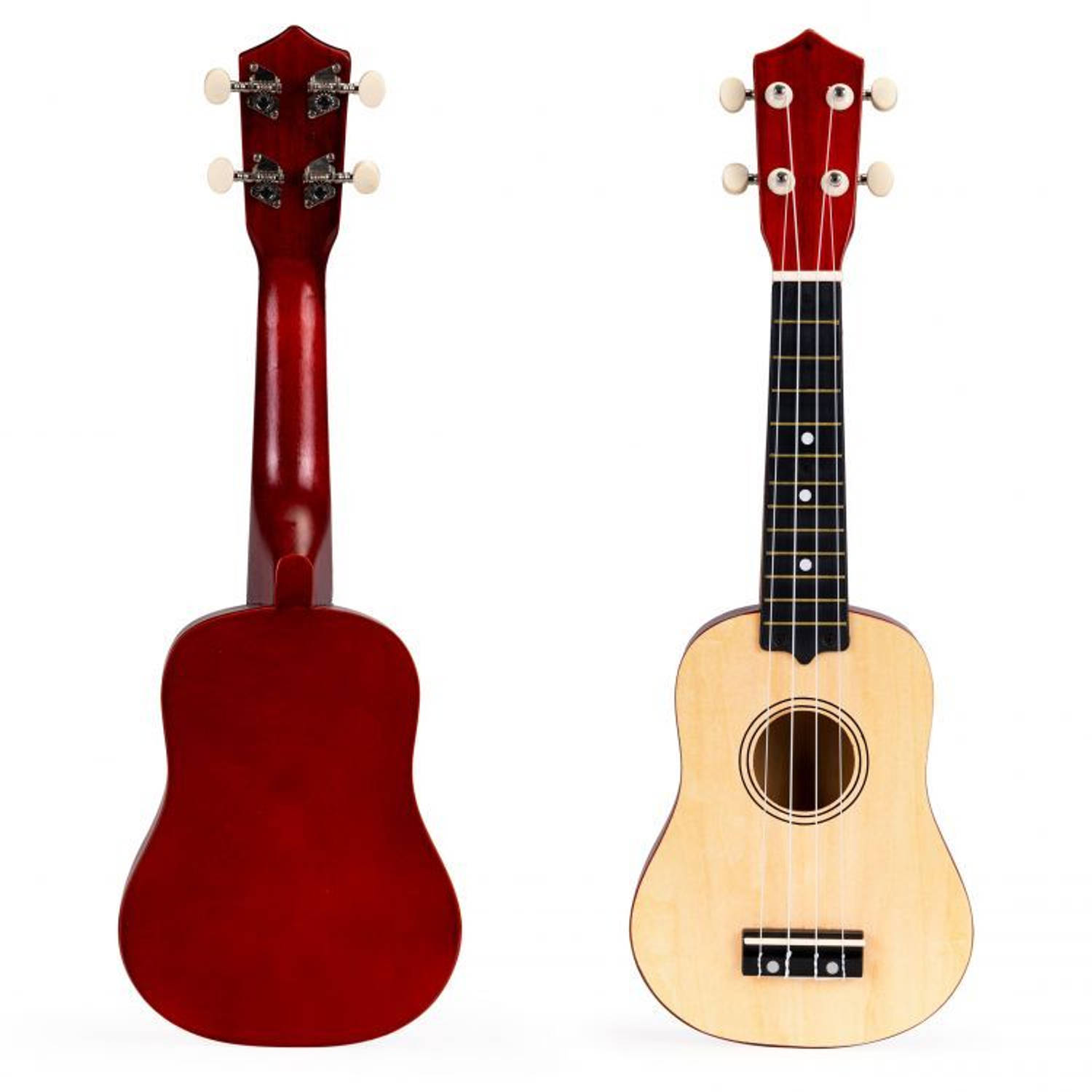 Ecotoys houten kinder ukelele/ gitaar met 4 snaren en 12 frets - Speelgoedinstrument - Speelgoed gitaar - 17,5 x 5 x 52,5 cm - Beige