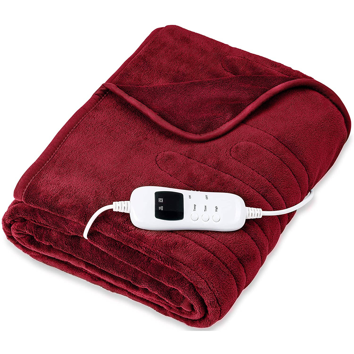 Sinnlein- Elektrische deken van pluche, 180 x 130 cm, wijnrood, TÜV SÜD GS getest, elektrische warmt