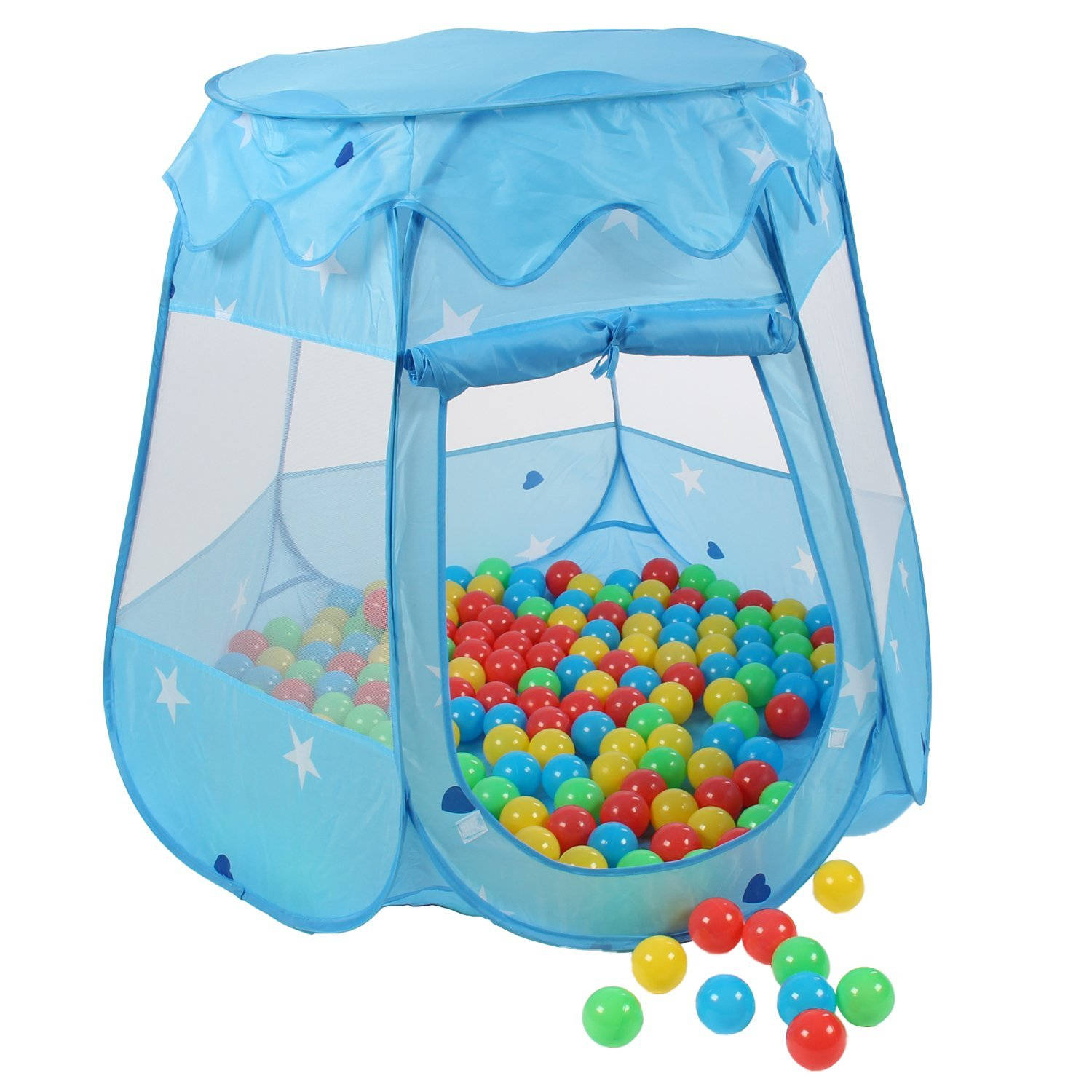 Kinderspeeltent met 100 ballen voor binnen en buiten inclusief draagtas Blauw