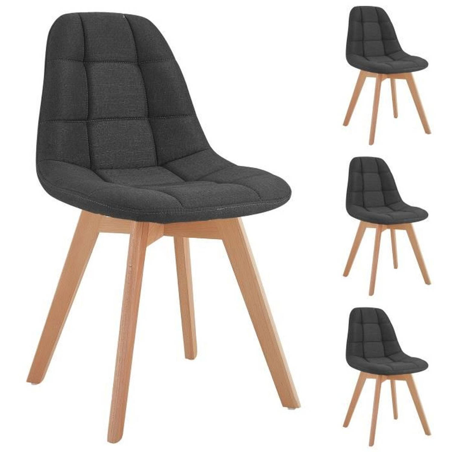 Set van 4 stoelen - Grijze stof - Poot van natuurlijk massief beukenhout - L 44 x D 50 x H 84 cm - ANYA