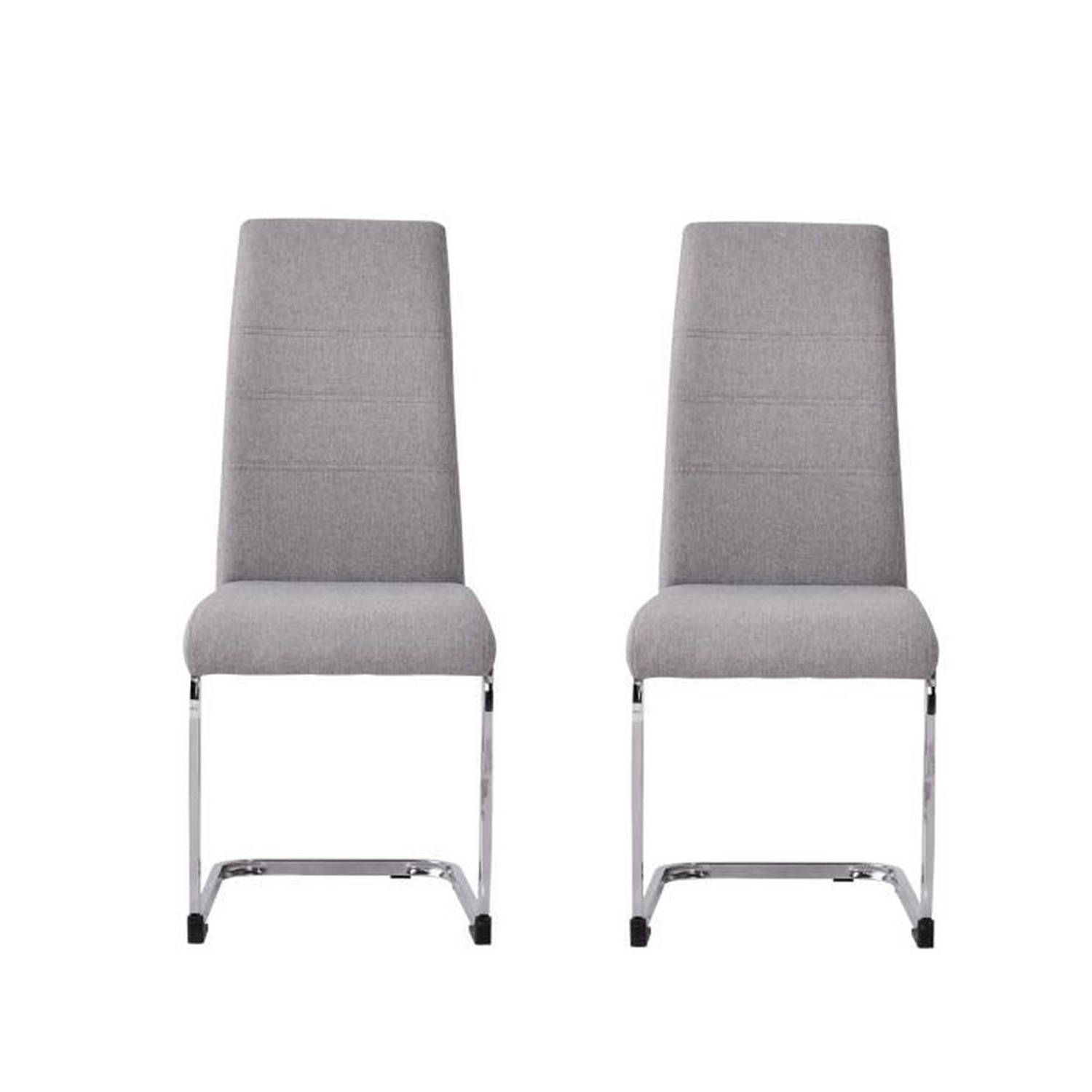 JANE Set van 2 stoelen - Chromen poot - Grijze stof - L 42 x D 56 x H 99 cm