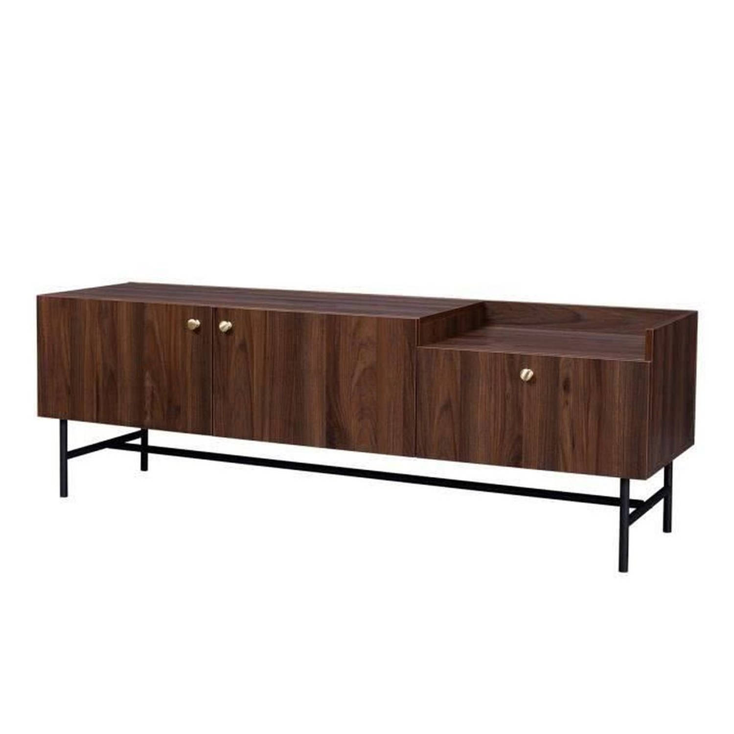 TV-meubel 2 deuren 1 lade - Walnoot decor en metalen poten L150 x D 39,5 x H 50 cm - LODGE - L