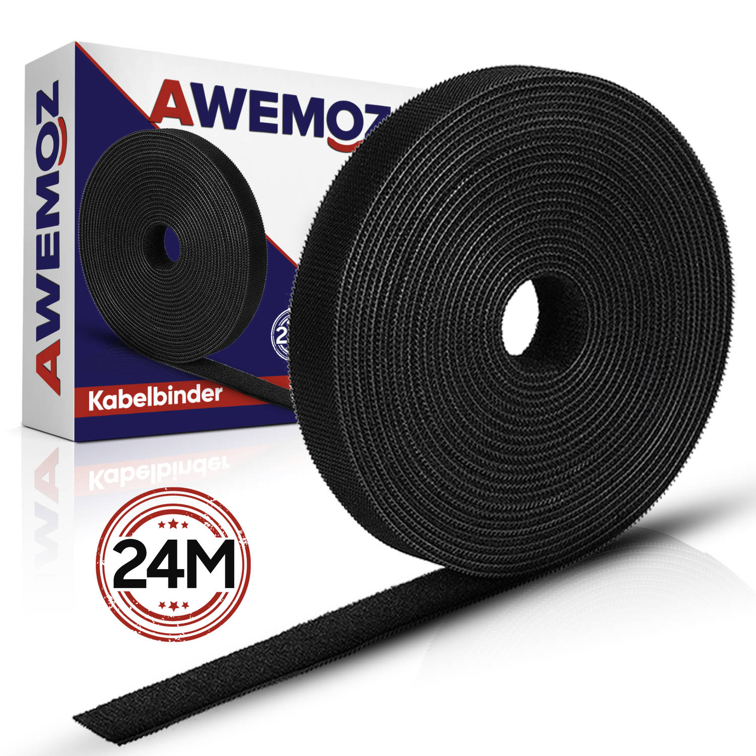 AWEMOZ Velcro Kabelbinders 24 Meter Lang - Kabelsbinders Klittenband - Zwarte Kabel Organiser - Kabel management - Cable Organizer