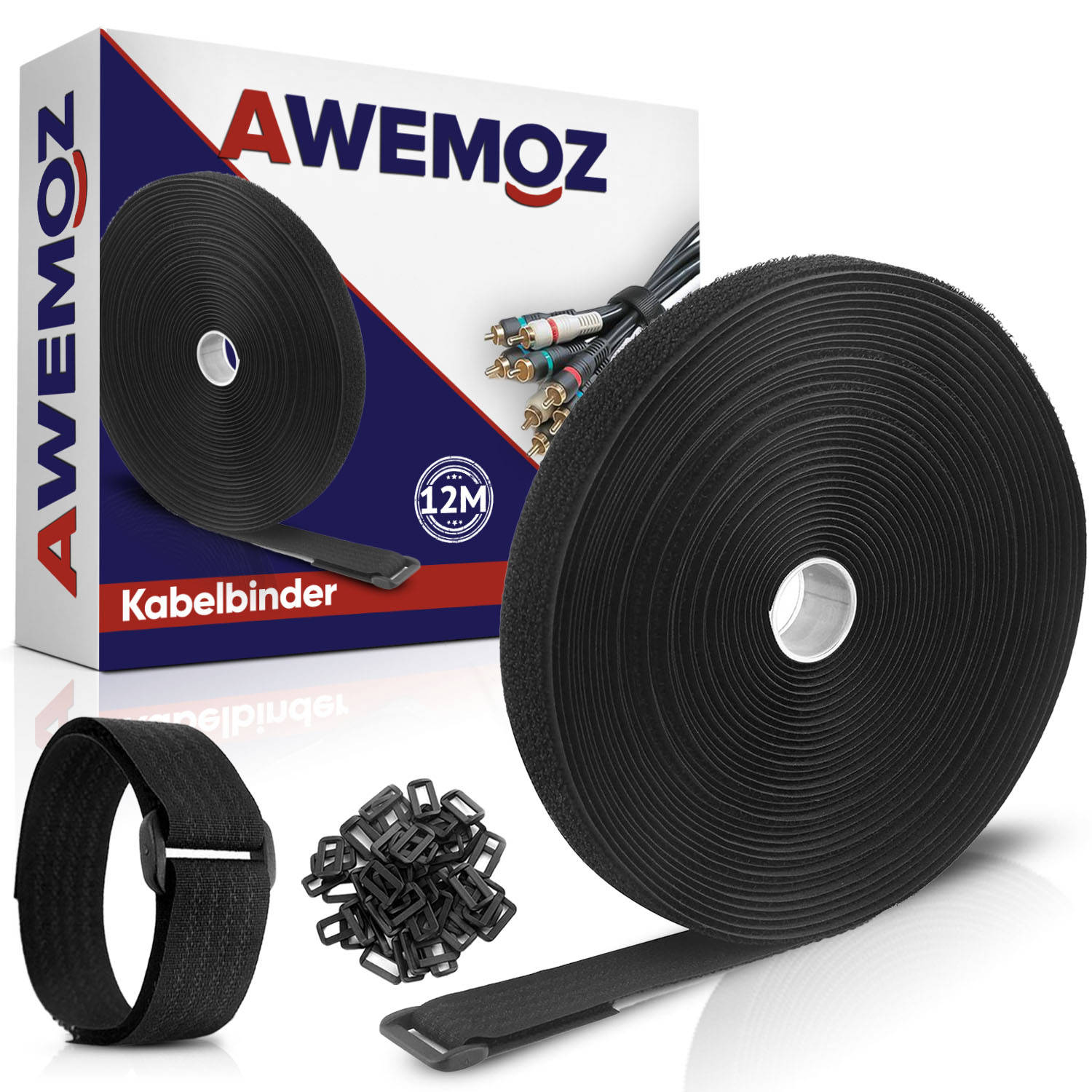 AWEMOZ Velcro Kabelbinders 12 Meter Lang 2 CM breed Kabelsbinders Klittenband Zwarte Kabel Organiser