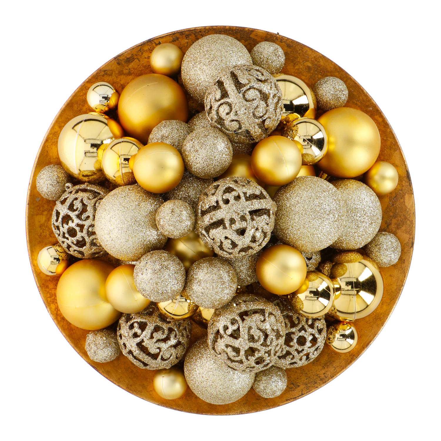 Giftsome Gouden Kerstballen Set - 101 Kunststof Kerstballen - Incl. Piek - Ø 3/4/6 cm