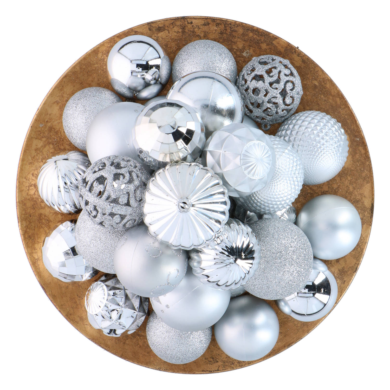 Giftsome ZilverenKersballen Set - 60 Kunststof Kerstballen - Incl. Zilveren Piek - Kerst Decoratie - Ø6/7 cm