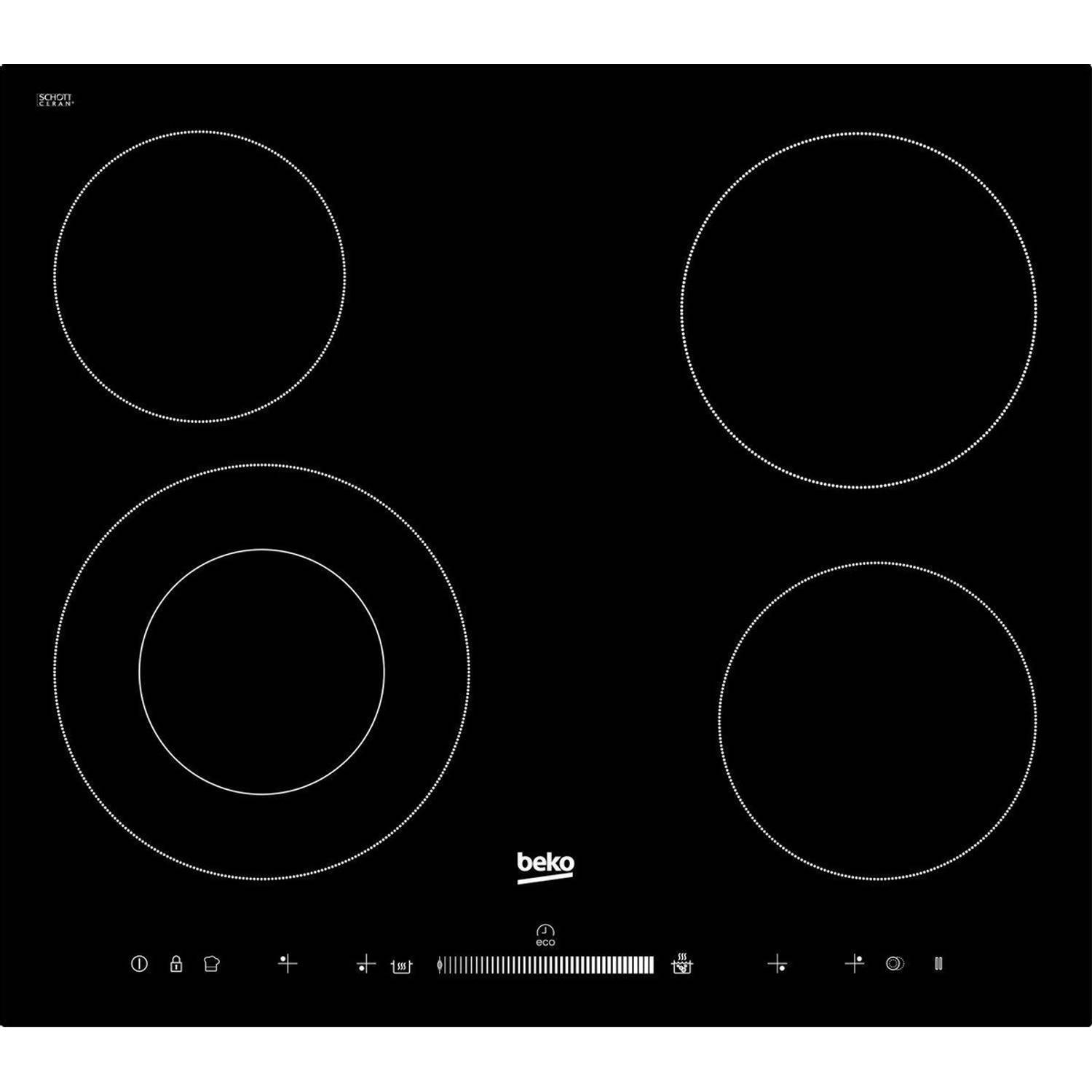 Beko HIC64502T keramische kookplaat 4 secties 6700W L58 x D51 cm glascoating zwart